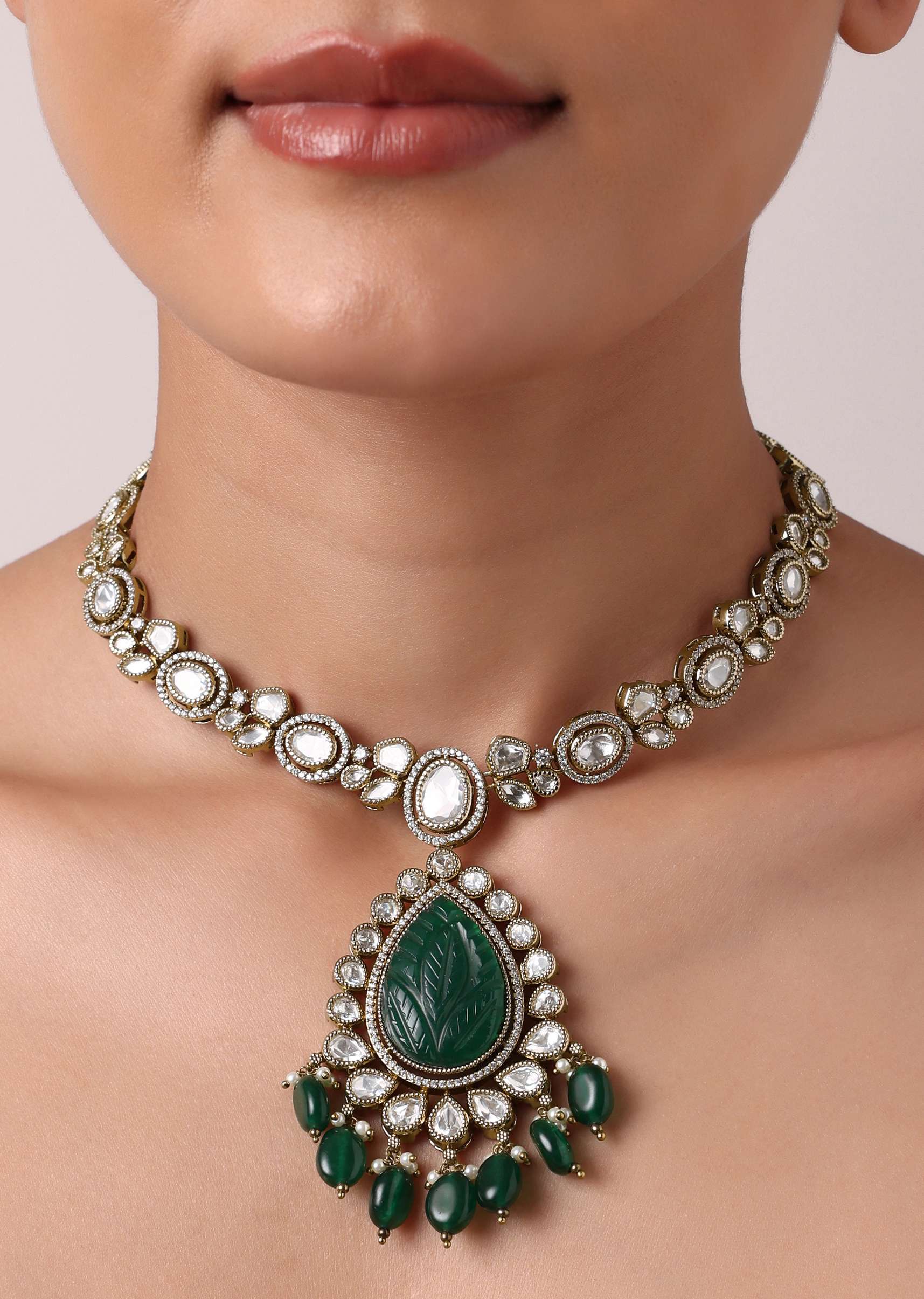 Multicolor Kundan Teardrop Pendant Necklace Set - Image 5