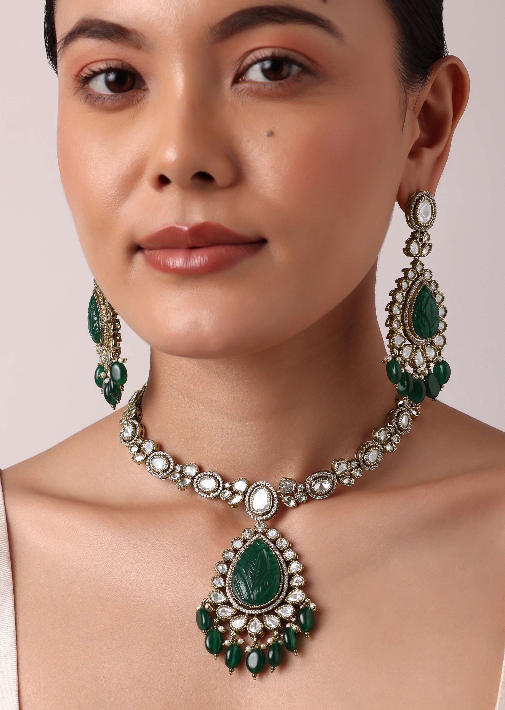 Multicolor Kundan Teardrop Pendant Necklace Set - Image 6