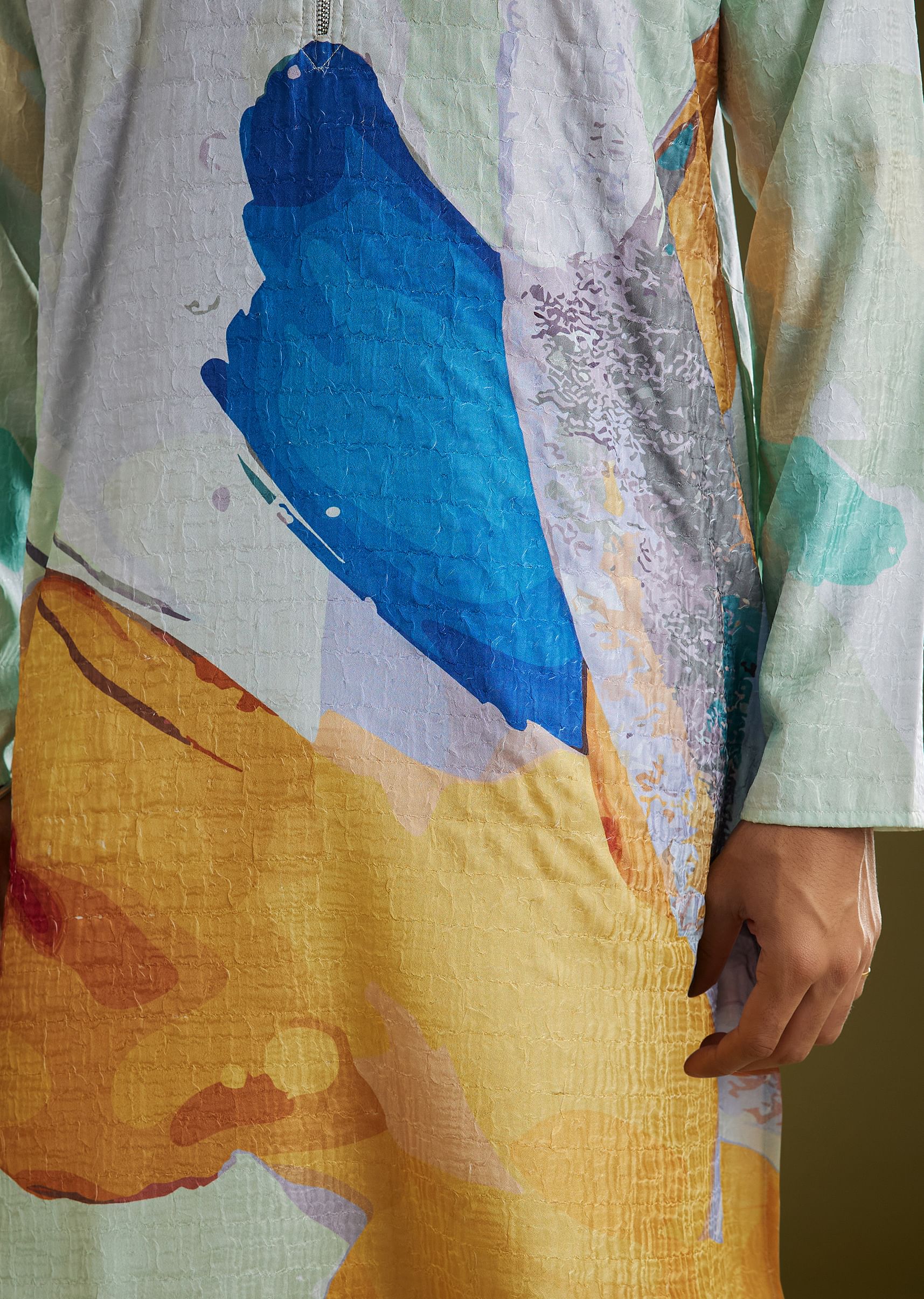 Multicolor Linen Abstract Printed Zipper Kurta Set - Image 6