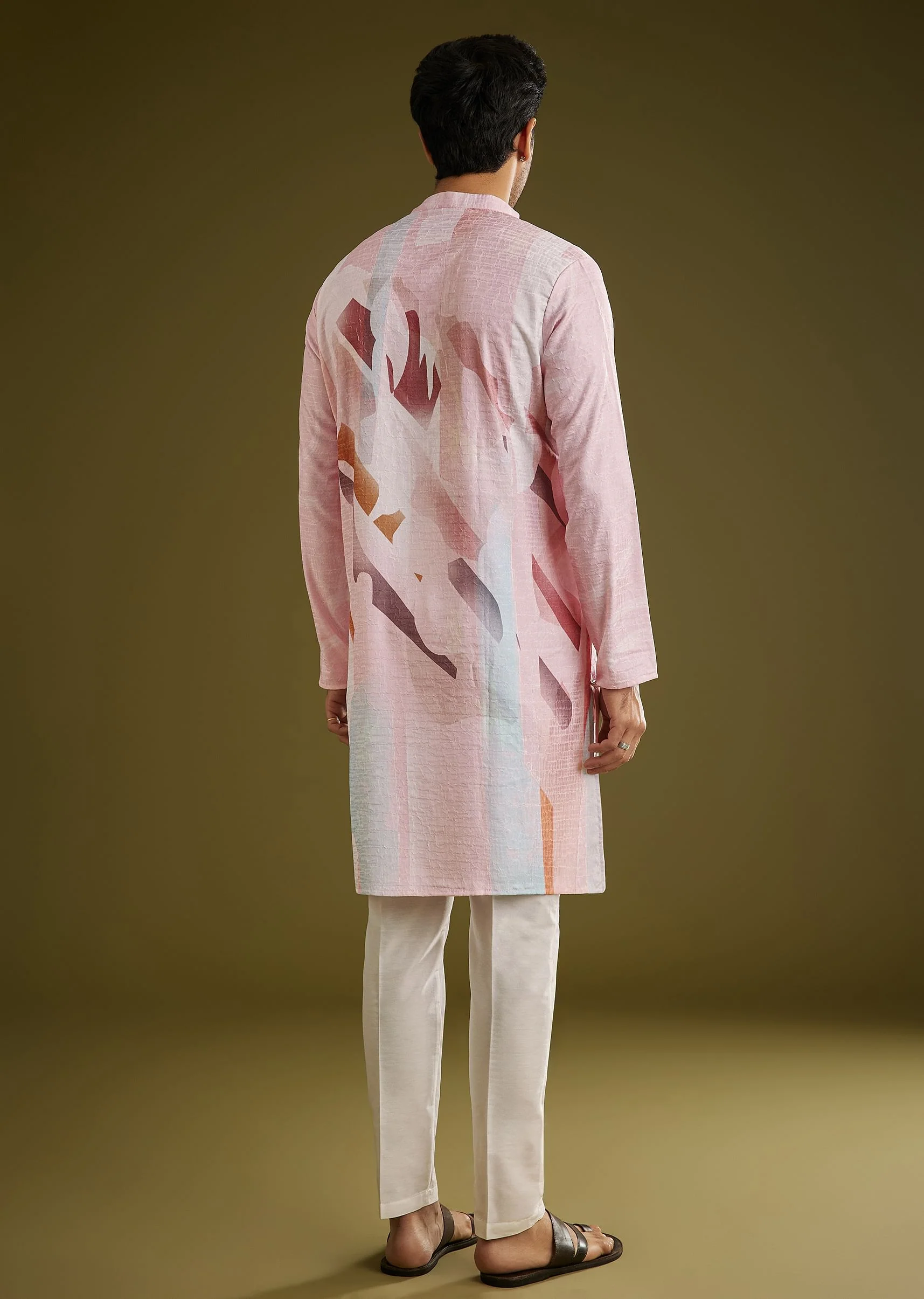 Multicolor Linen Kurta Set With Abstract Print - Image 5