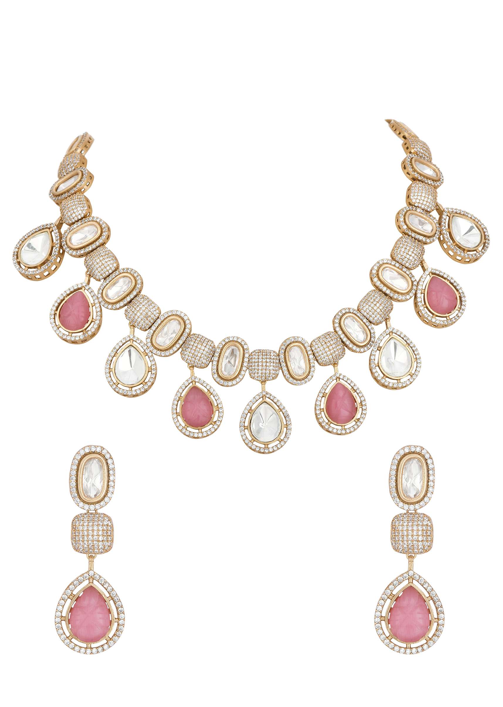Multicolor Polki Choker Set With Kundan - Image 3