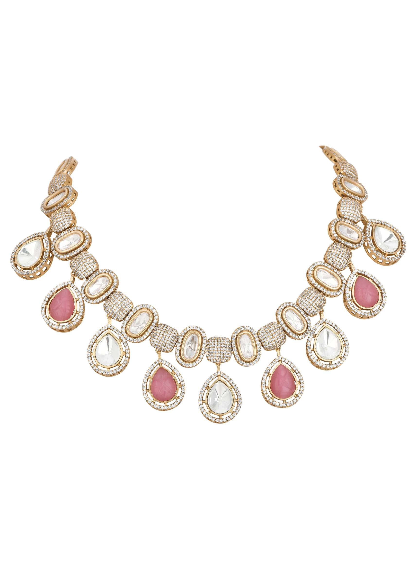 Multicolor Polki Choker Set With Kundan - Image 4