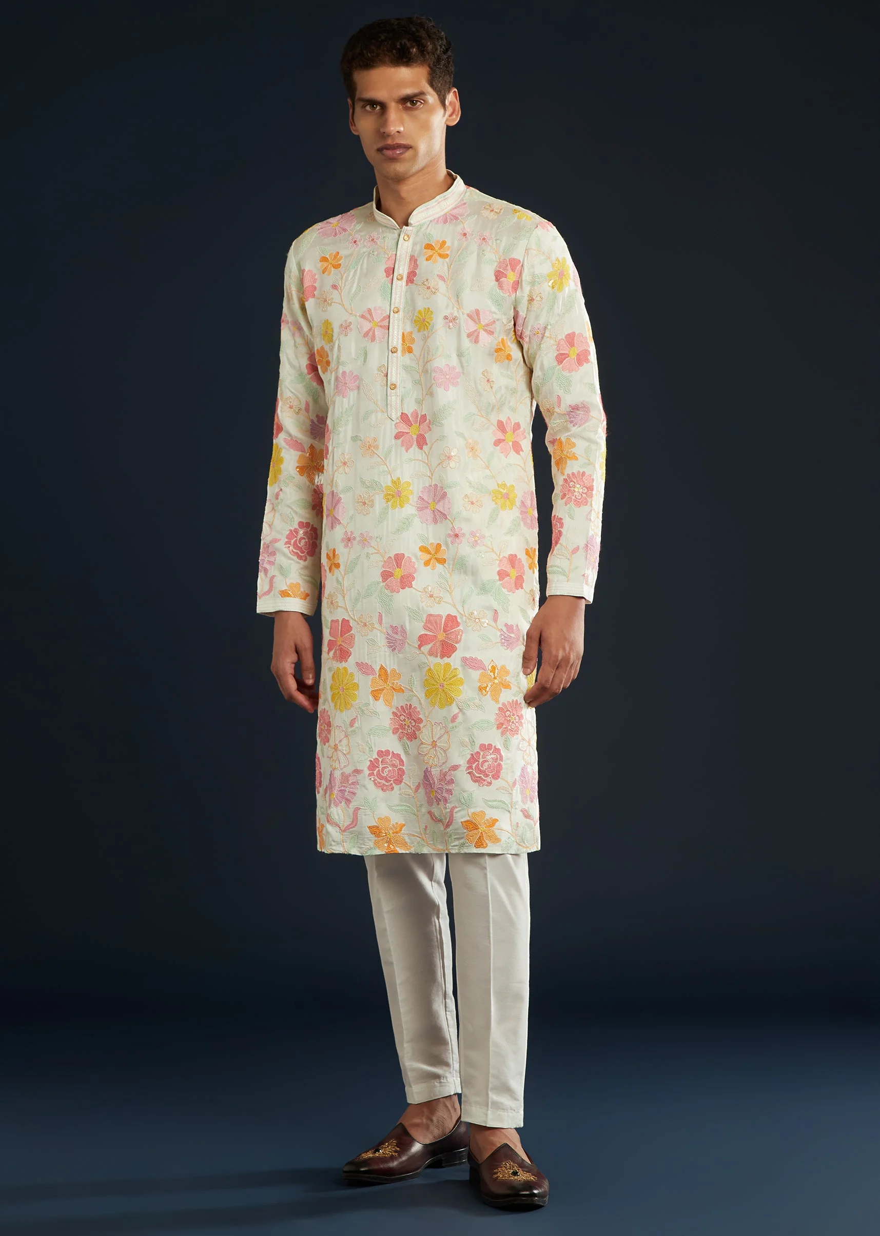 Multicolor Printed Silk Kurta and Pant Set