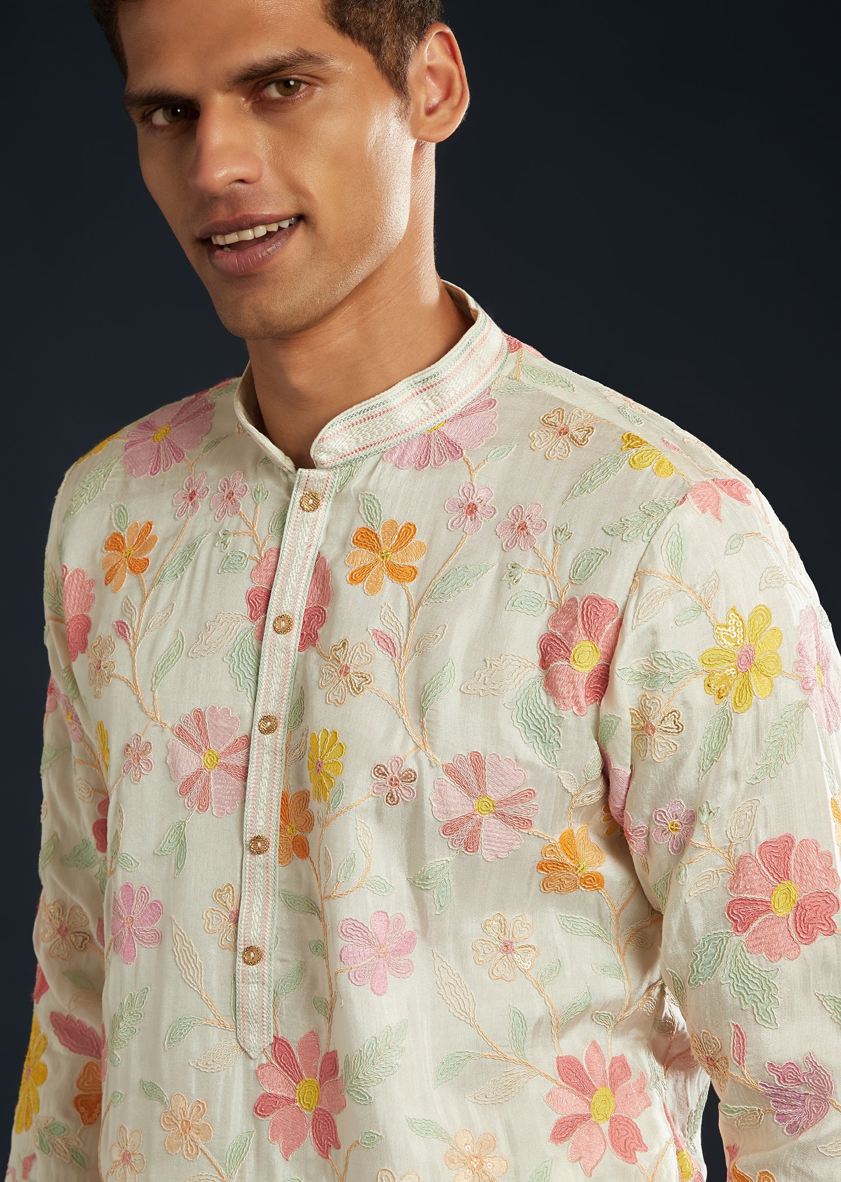 Multicolor Printed Silk Kurta and Pant Set - Image 2