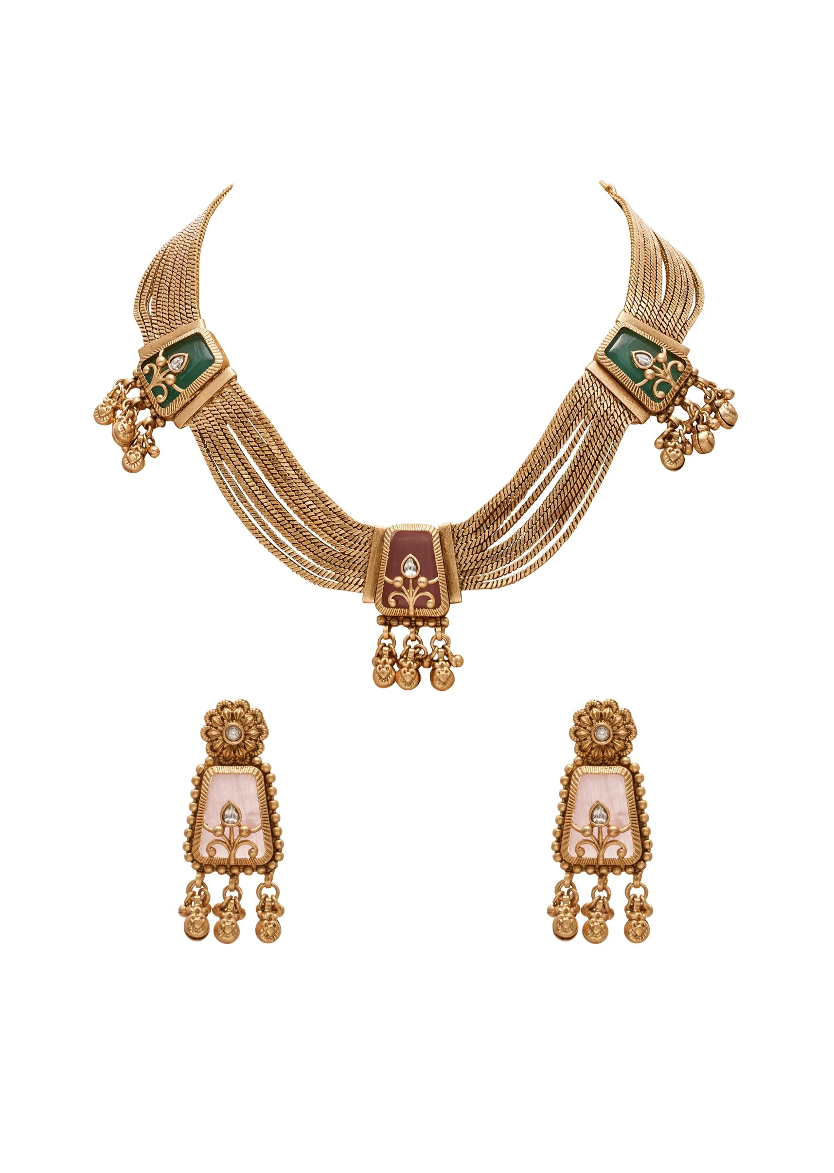 Multicolor Rajwadi Kundan Necklace Set