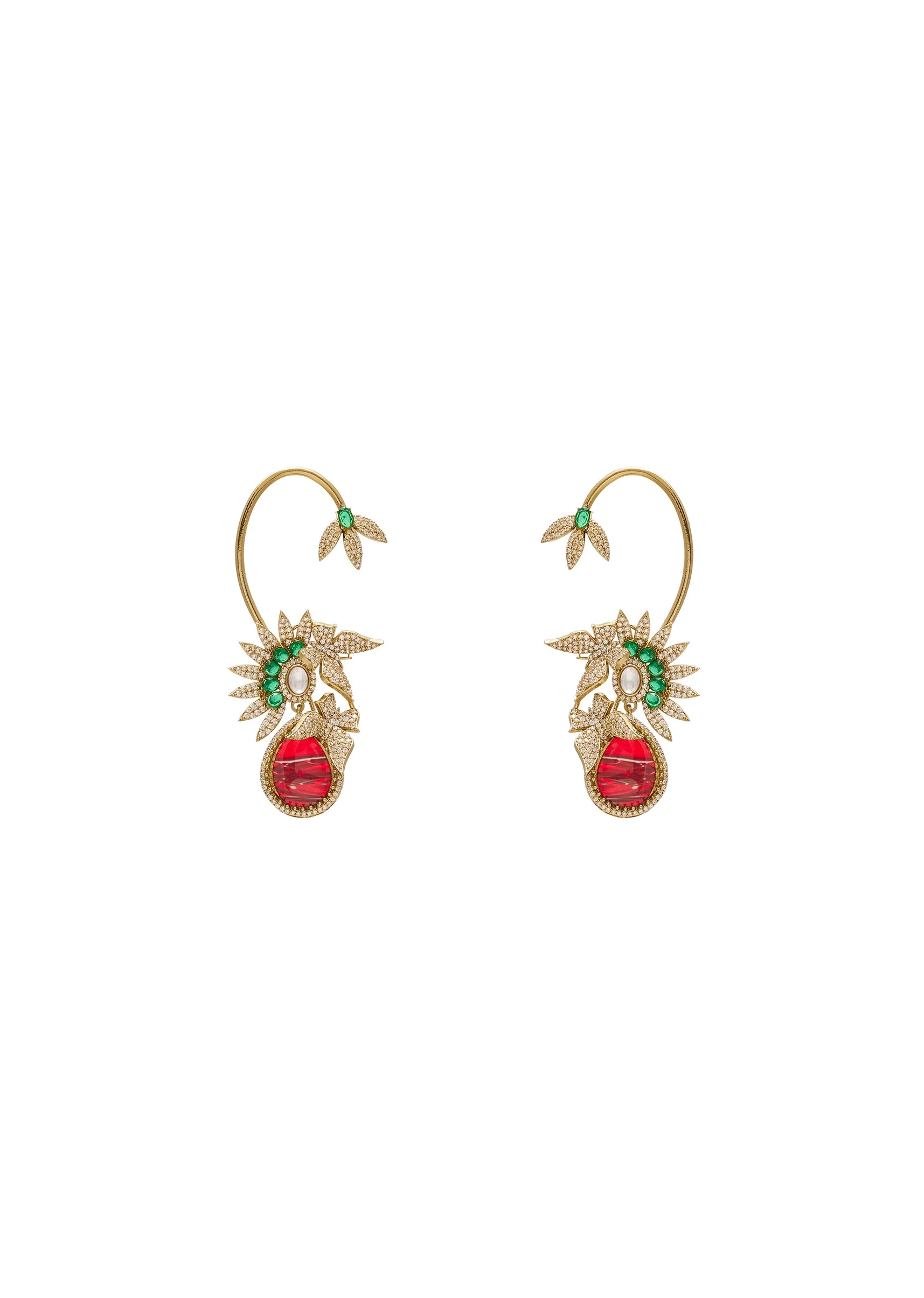Multicolor Stone Necklace Set with Red Pendant - Image 3