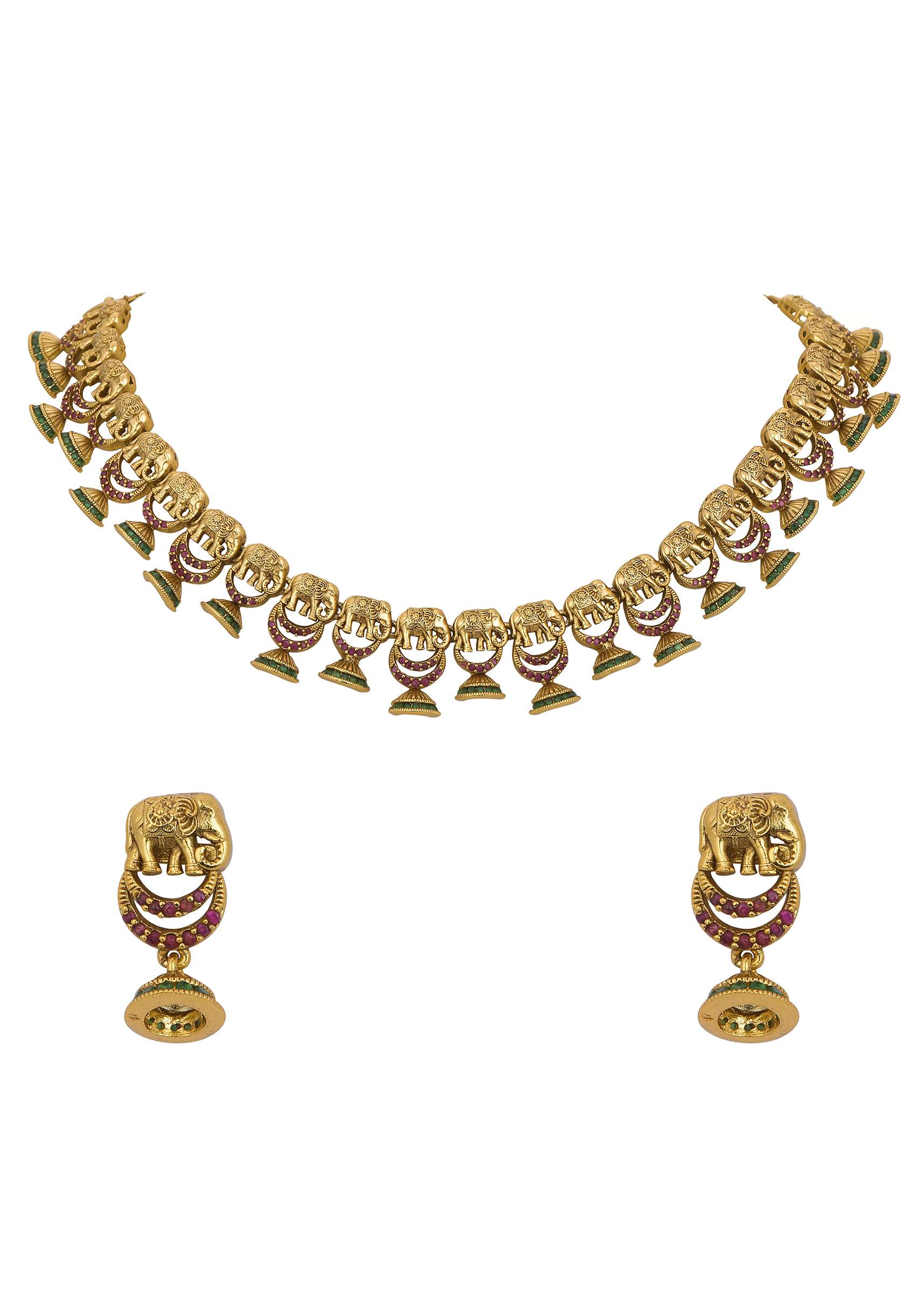 Multicolor Temple Kundan Choker Set - Image 3