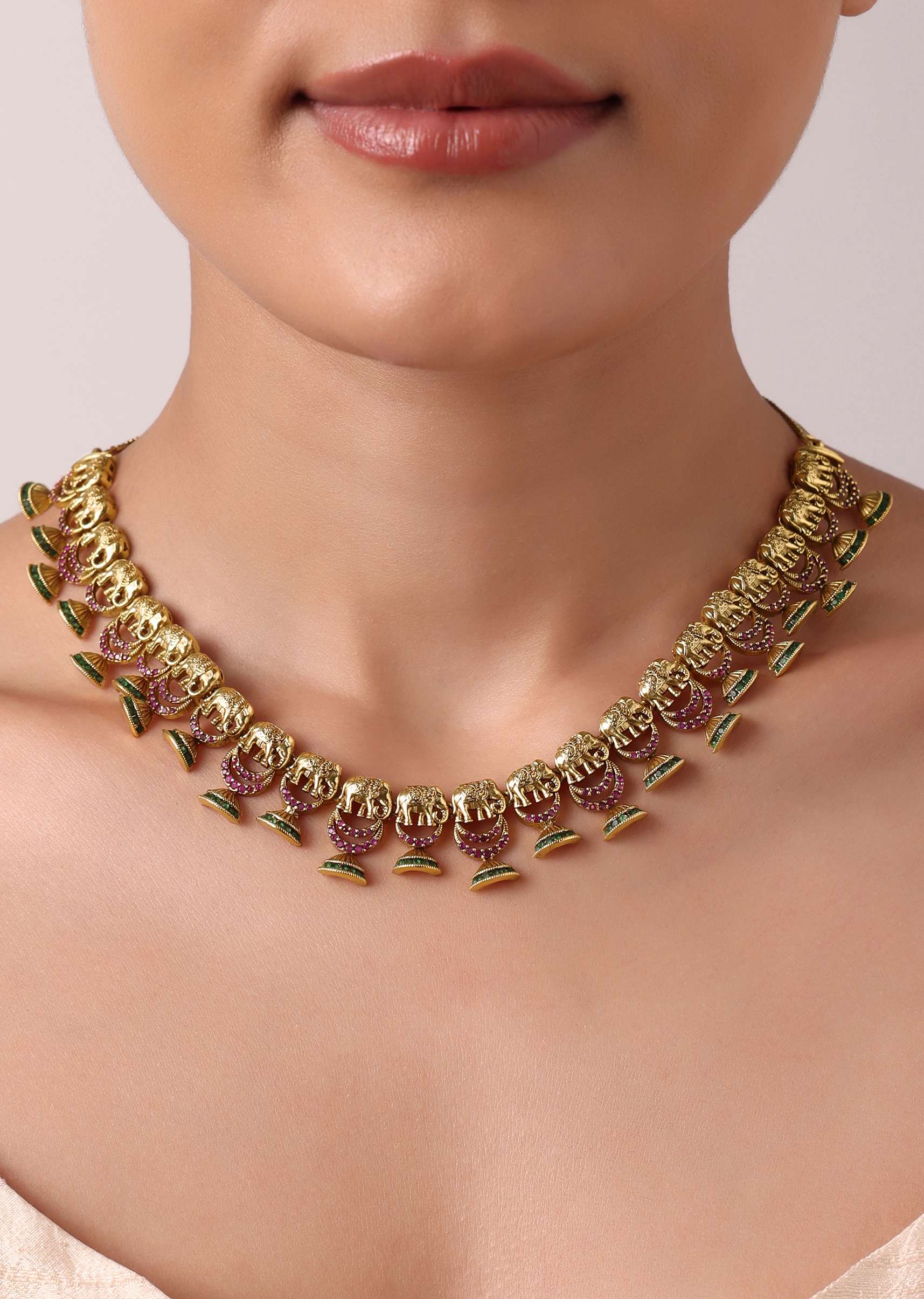 Multicolor Temple Kundan Choker Set - Image 5