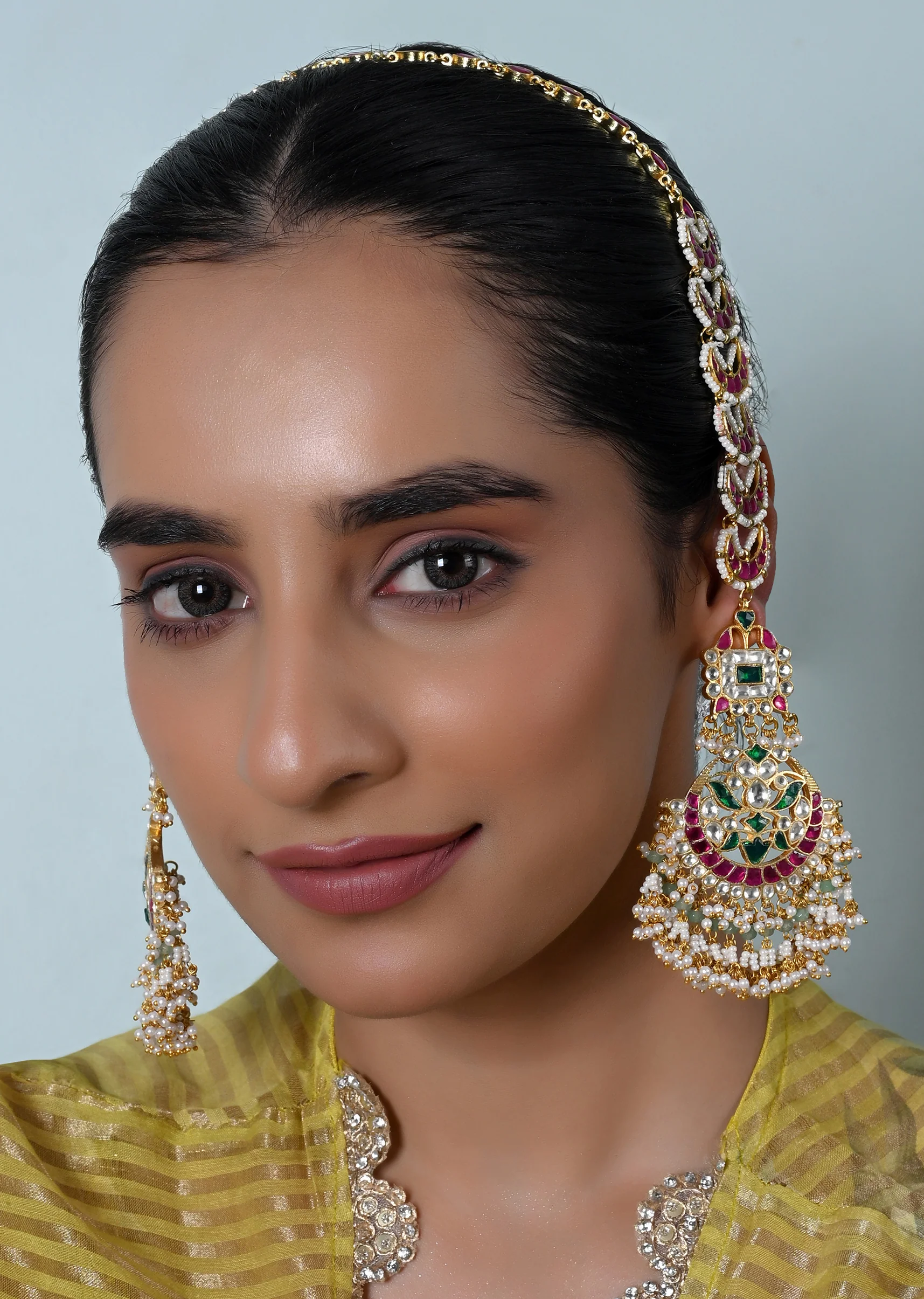 Multicolour Kundan Chandbali Earrings - Image 2