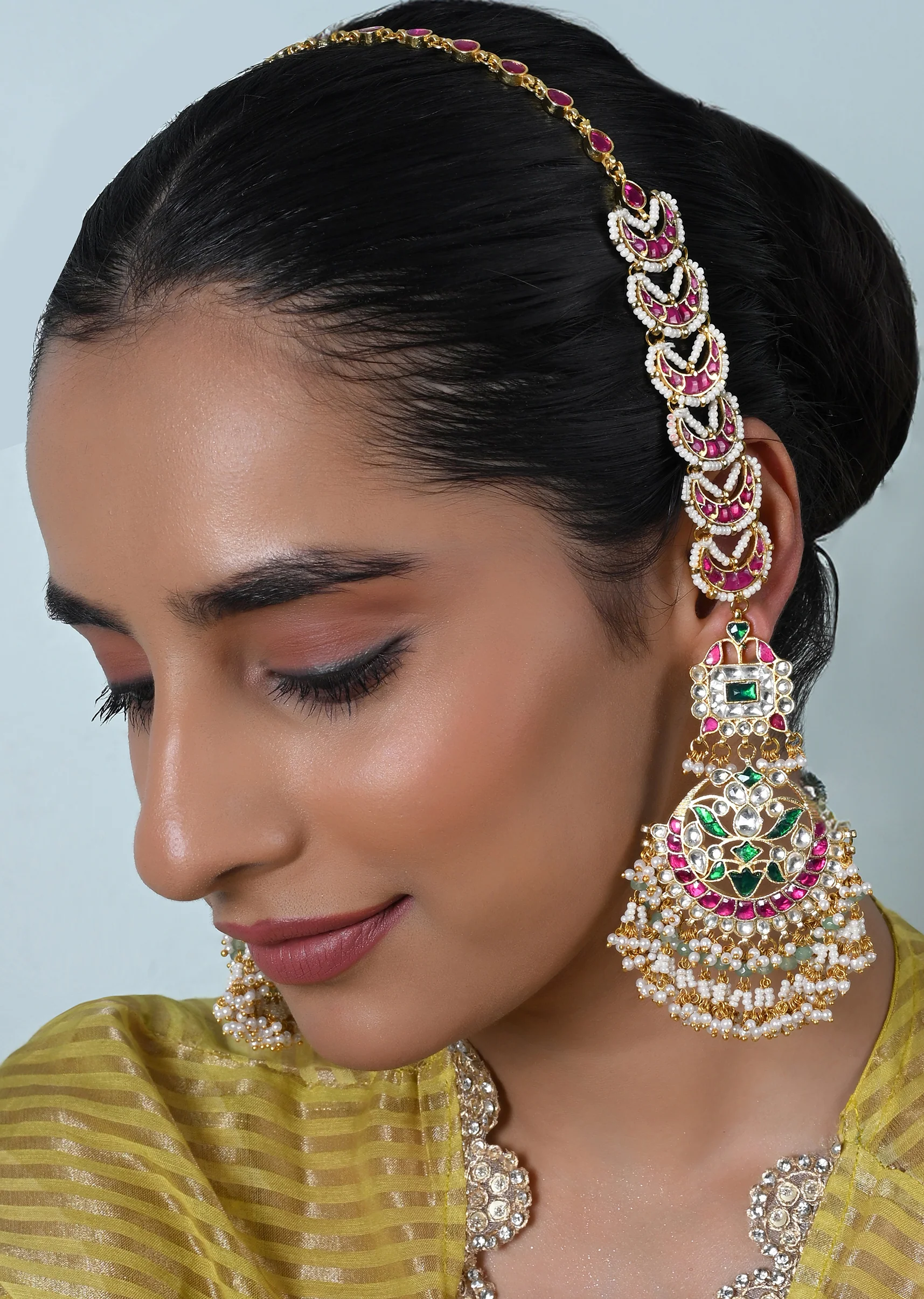 Multicolour Kundan Chandbali Earrings - Image 3