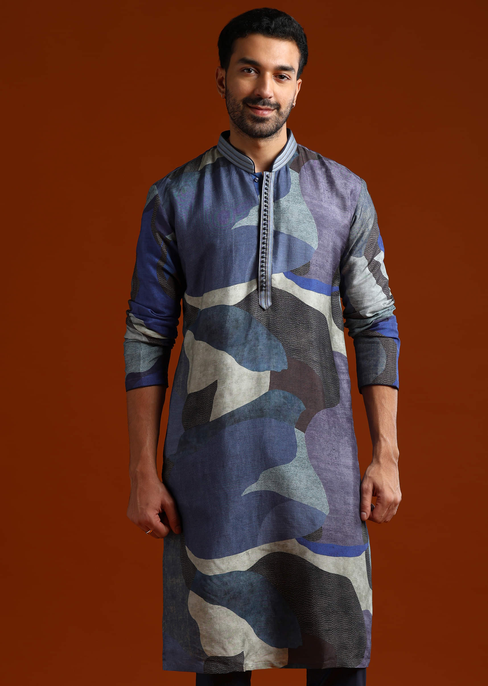 Multicolour Kurta Set For Men With Abstract Print - Image 4