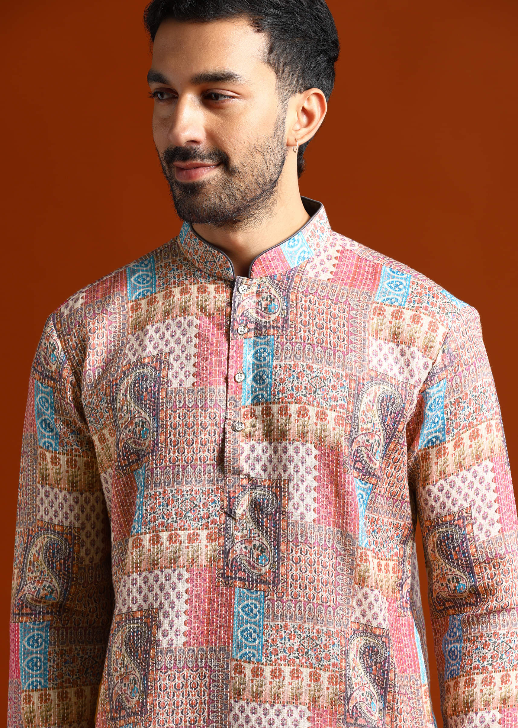 Multicolour Kurta Set For Men With Kantha Work - Image 2