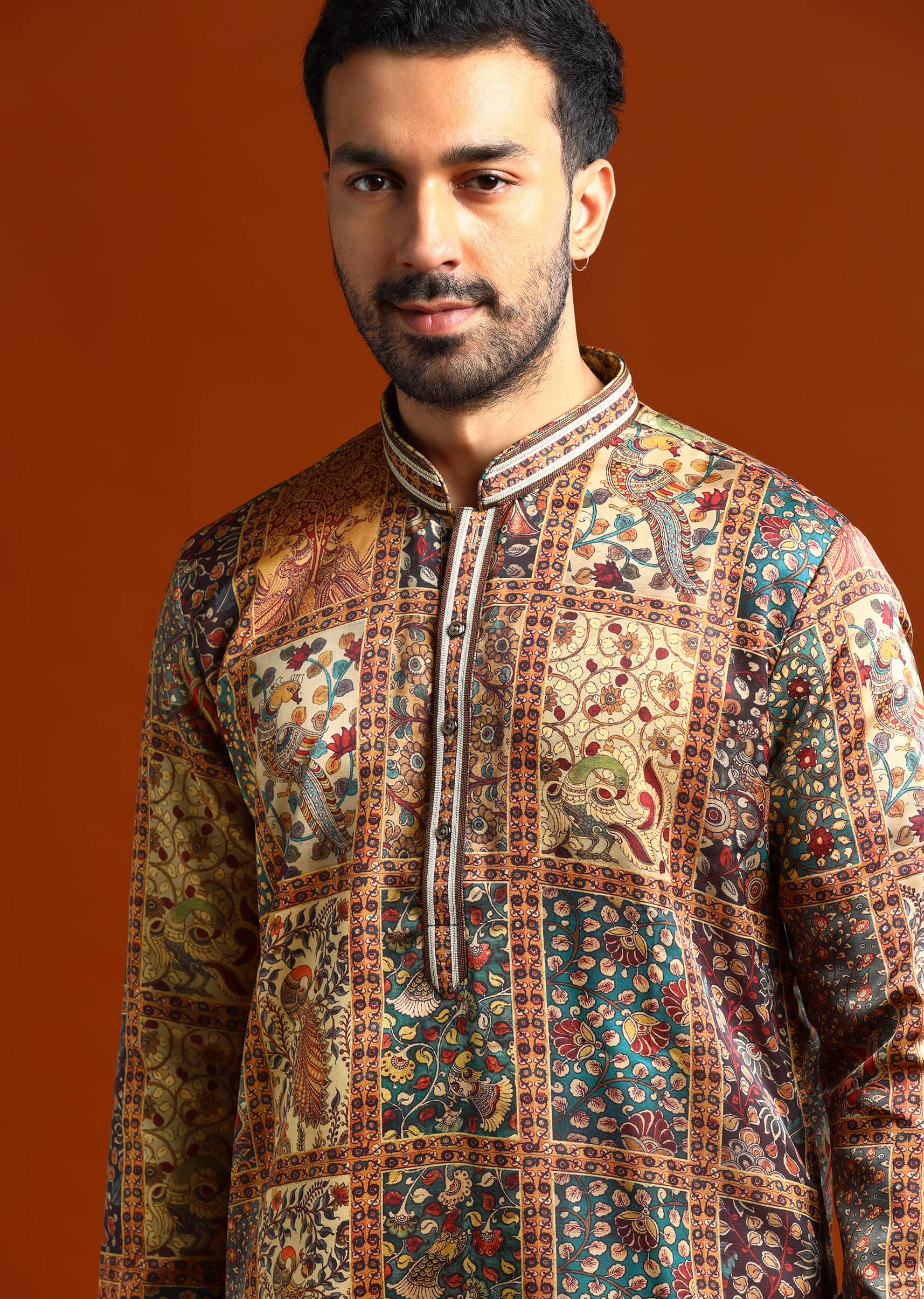 Multicolour Kurta Set For Men With Printed Ethnic Motifs - Image 2