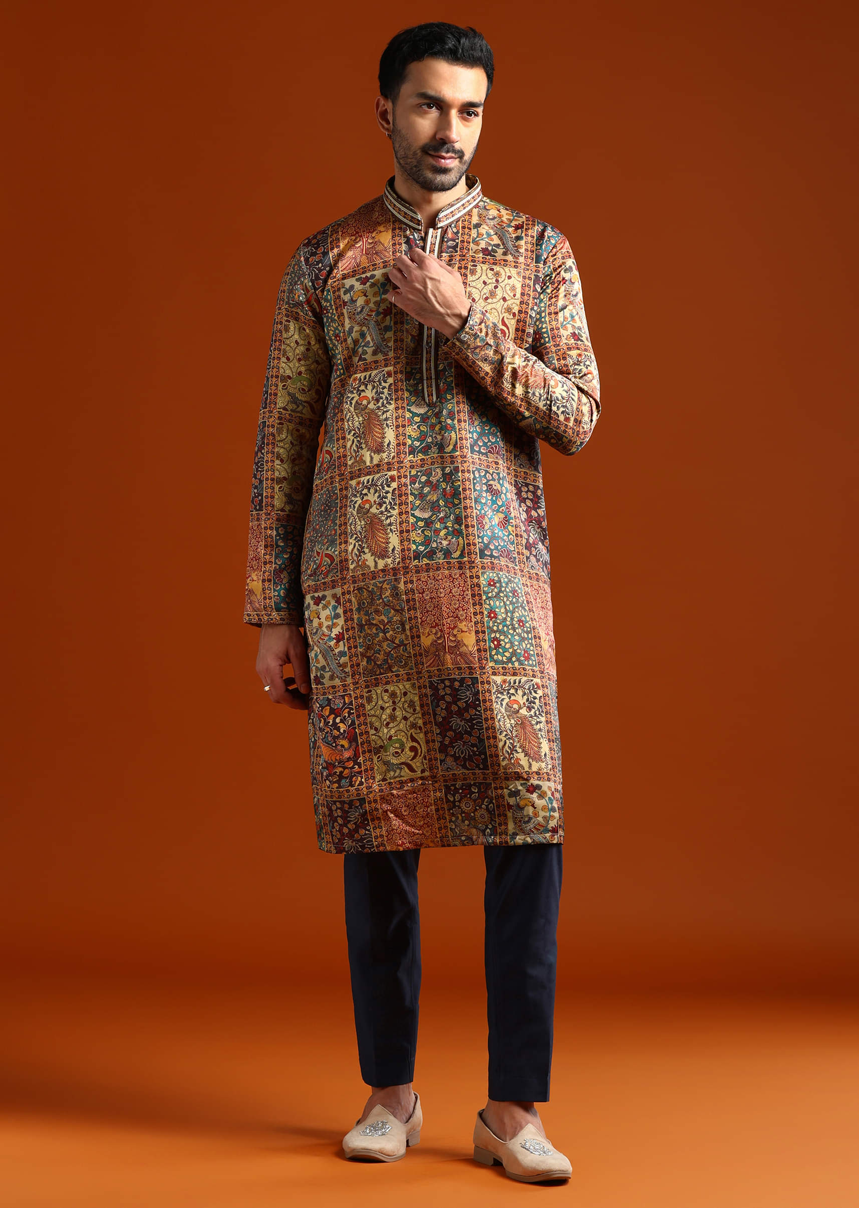 Multicolour Kurta Set For Men With Printed Ethnic Motifs - Image 3