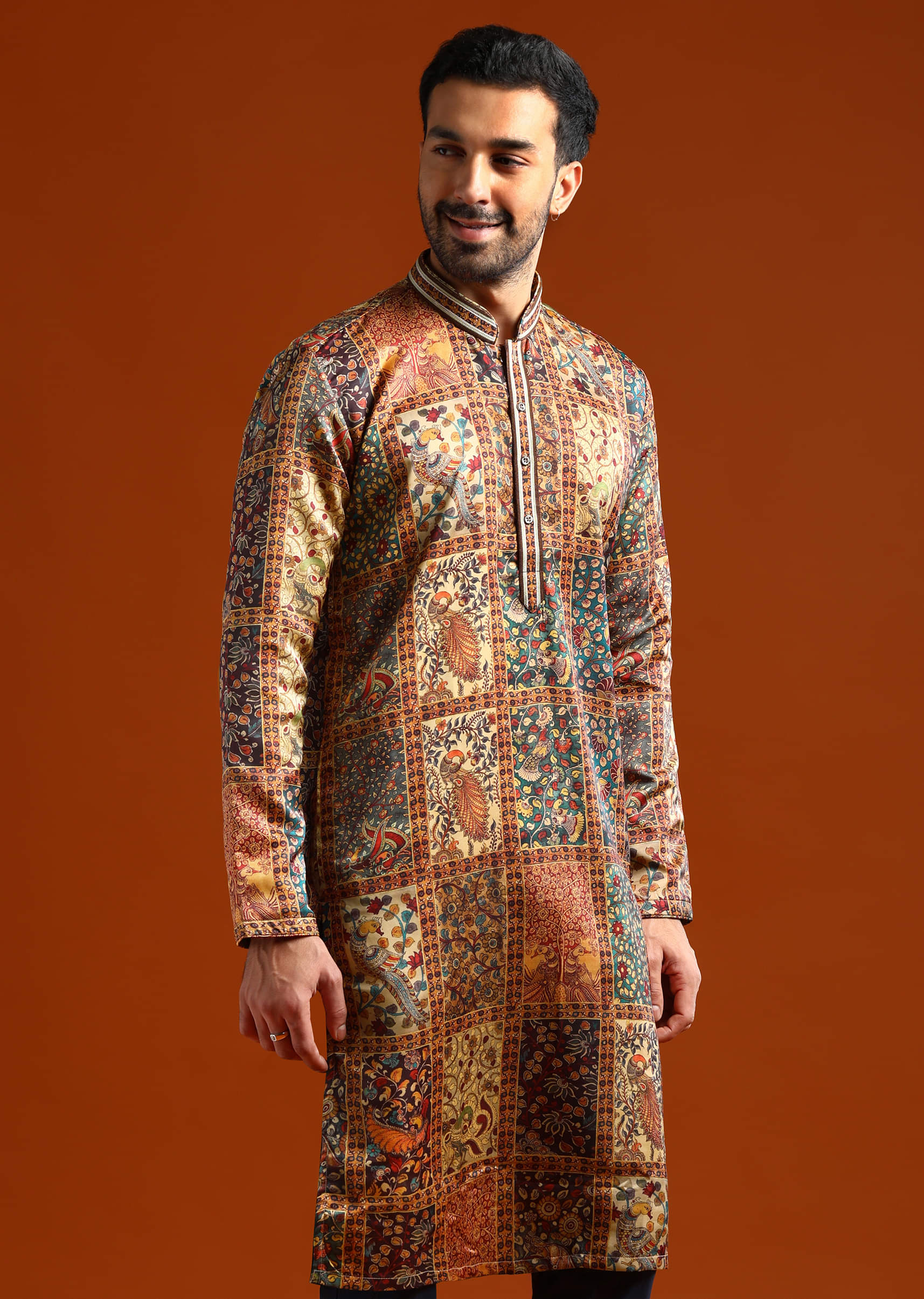 Multicolour Kurta Set For Men With Printed Ethnic Motifs - Image 4