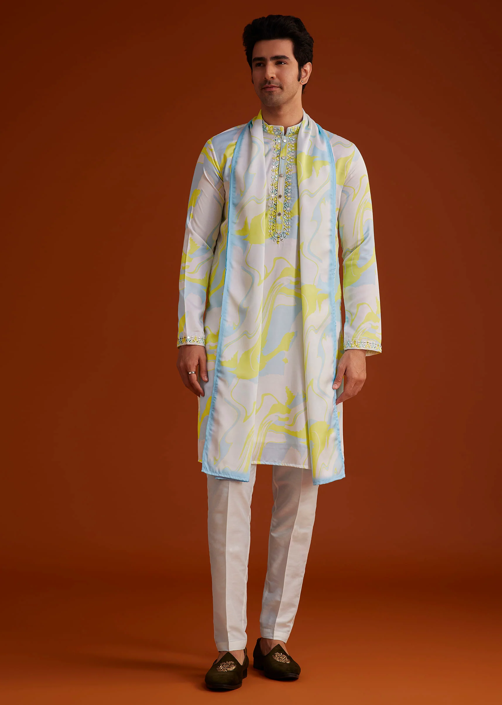 Multicolour Marble Printed Kurta Set - Image 4