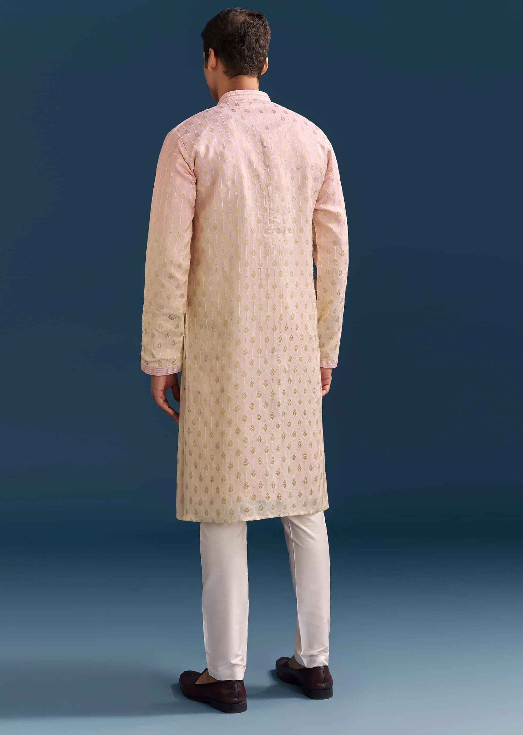Multicolour Pastel Silk Kurta Set For Men With Sequins Embroidery - Image 5