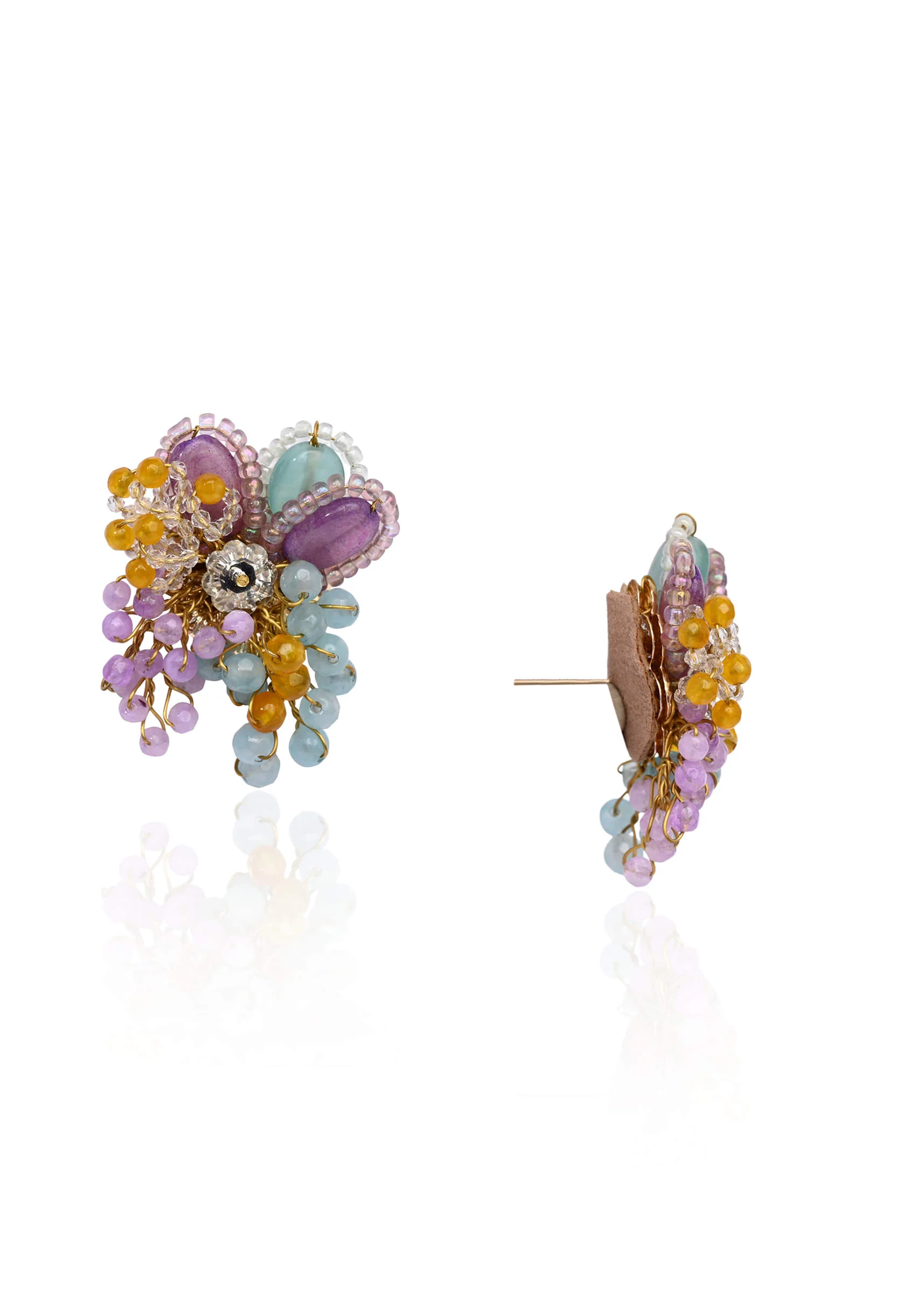 Multicolour Round Floral Stone Earrings - Image 3