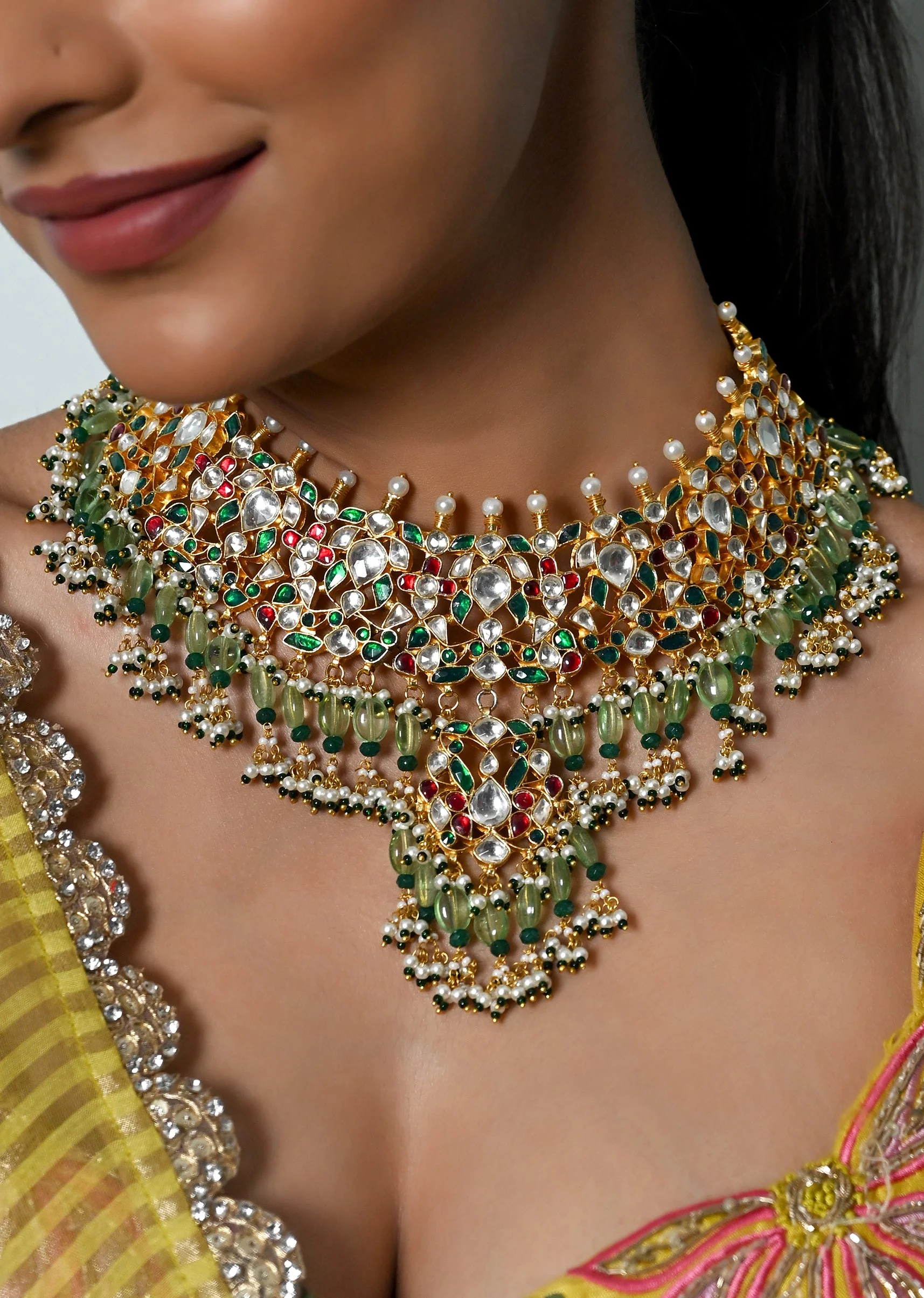 Multicolour With Gold Kundan Necklace Set With Earrings And Maang Tikka - Image 2