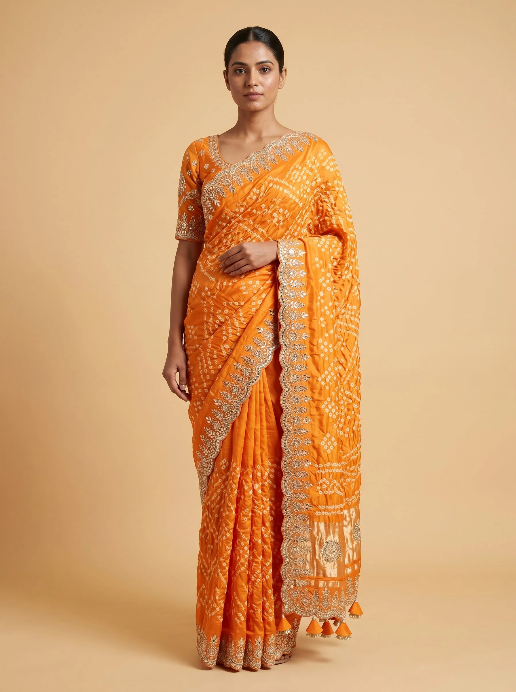 Mustard Detailed Threadwork Saree