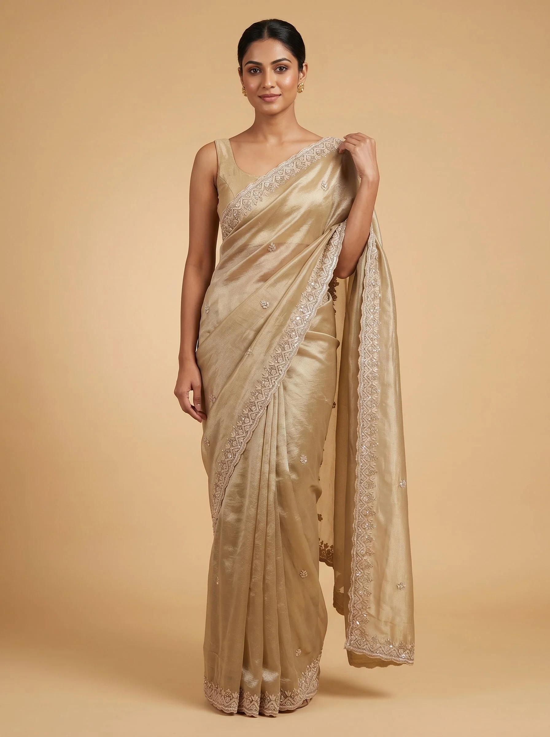 Mustard Embroidered Saree with Golden Artistry
