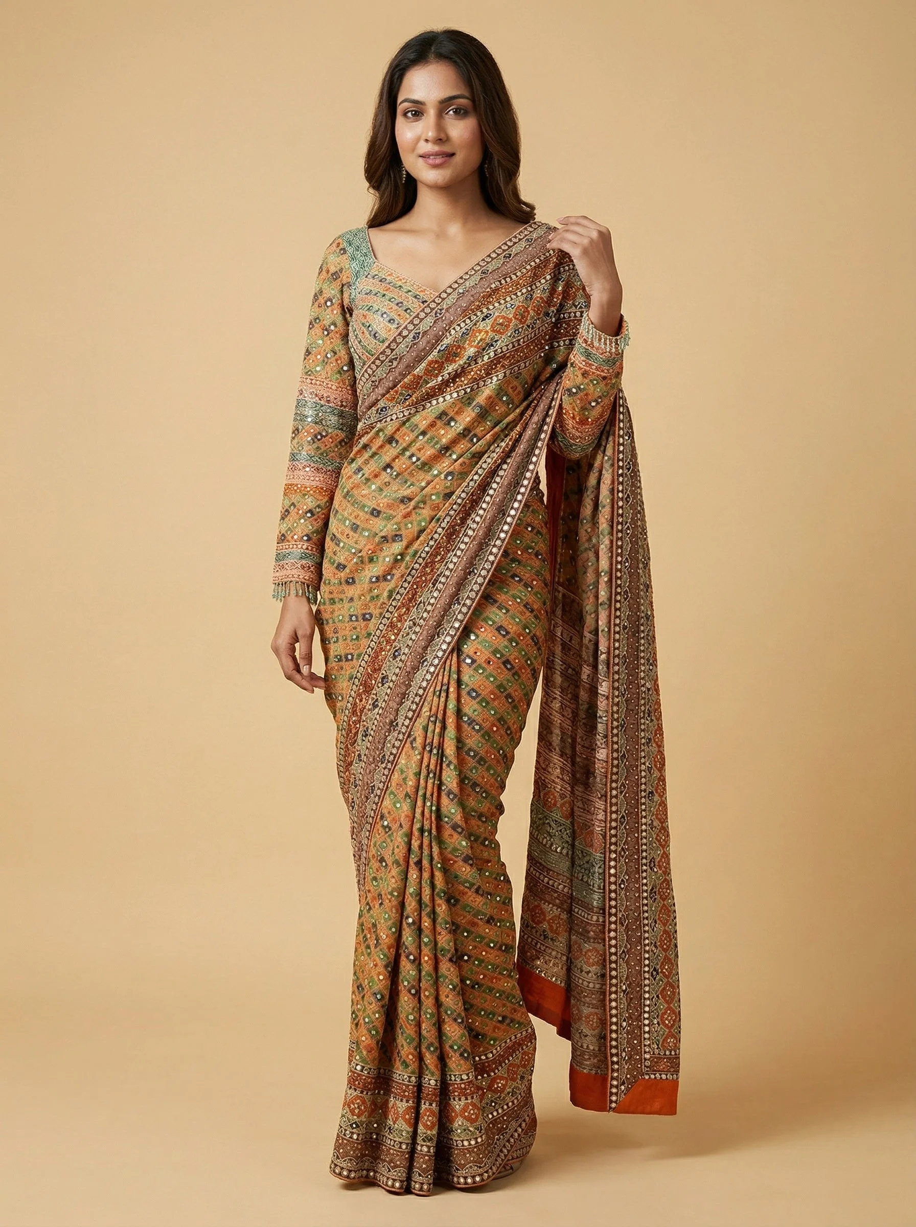 Mustard Gilded Embroidered Saree