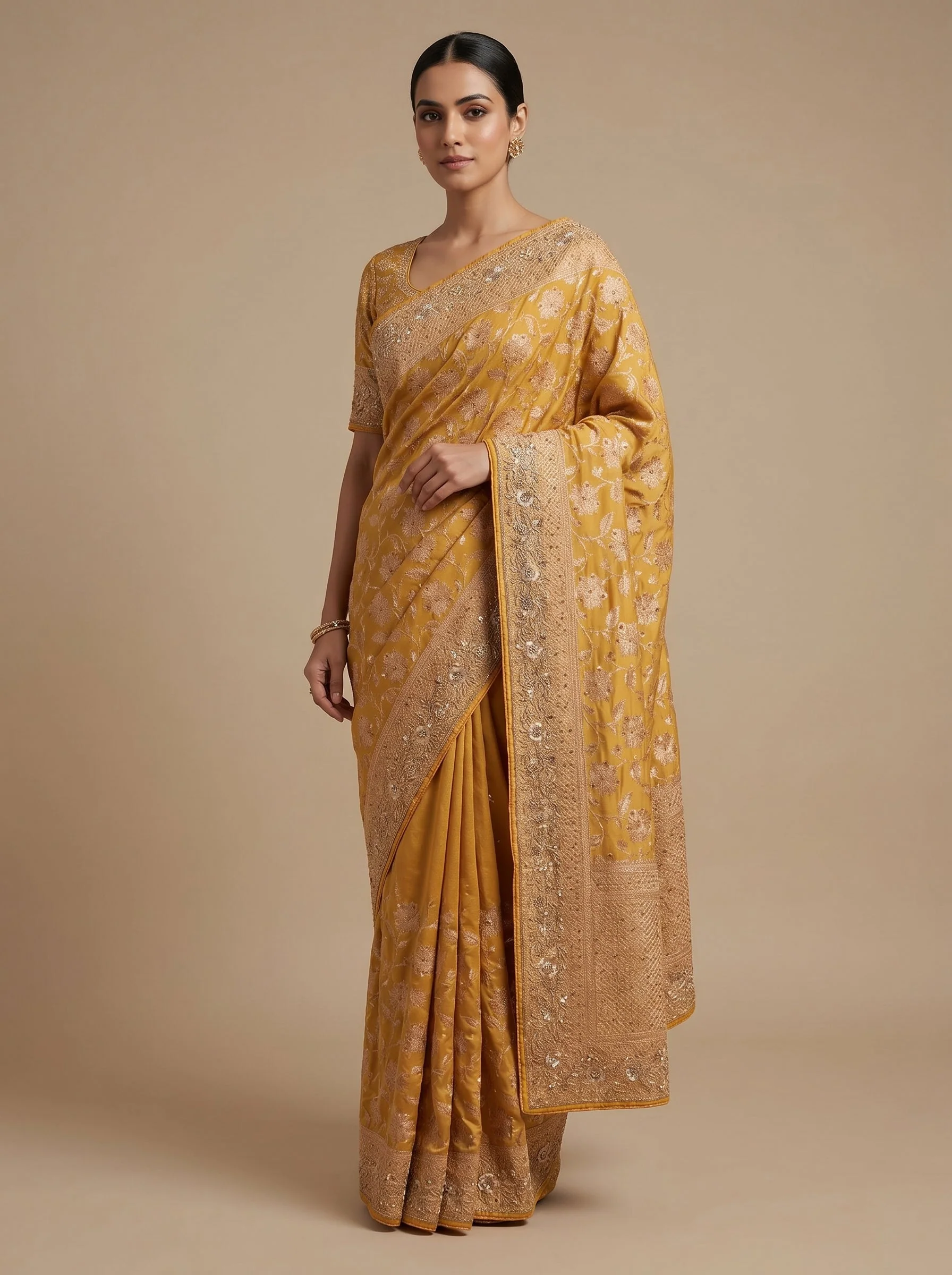 Mustard Gleam Glow Saree