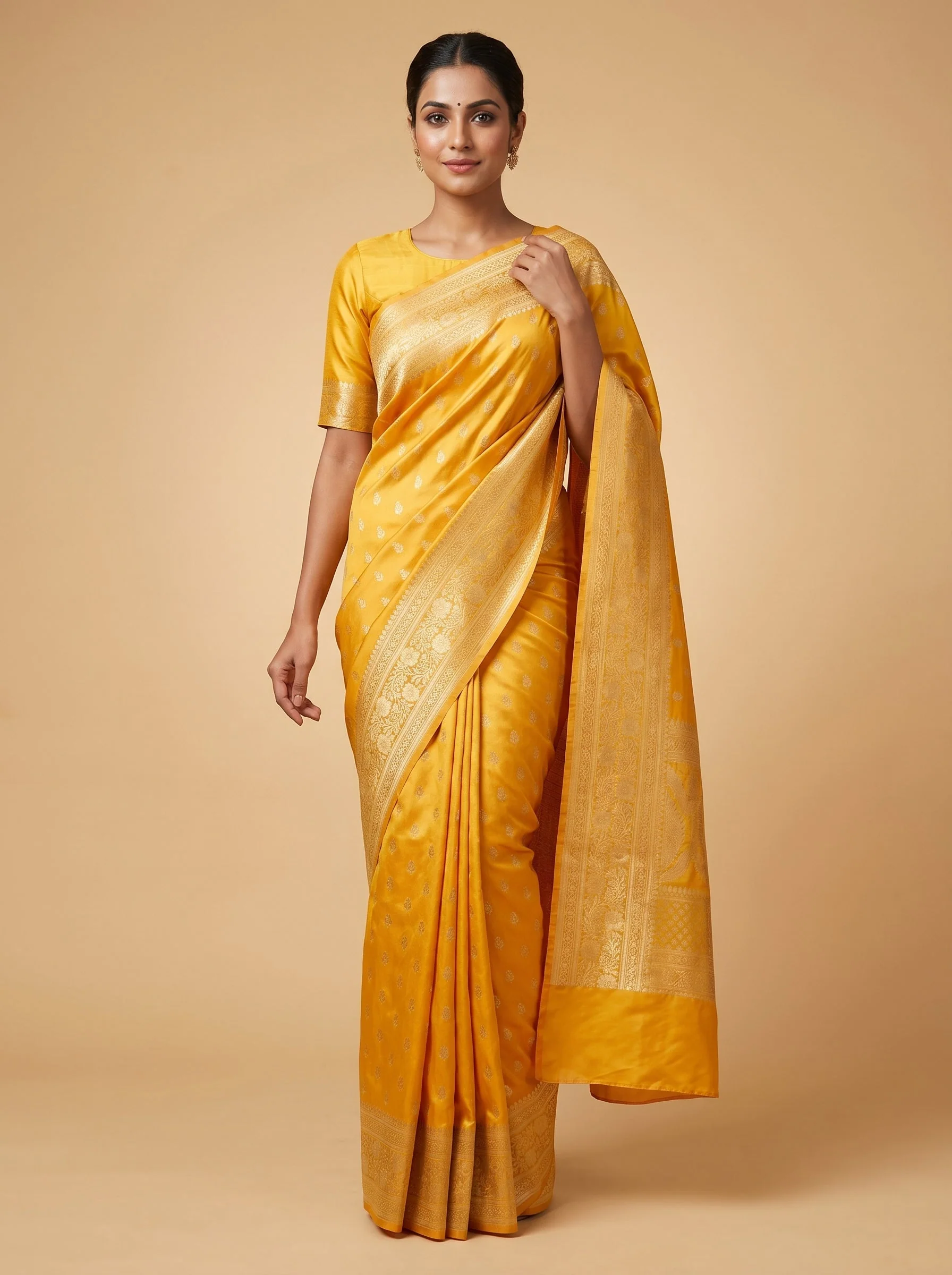Mustard Glow Threads Saree