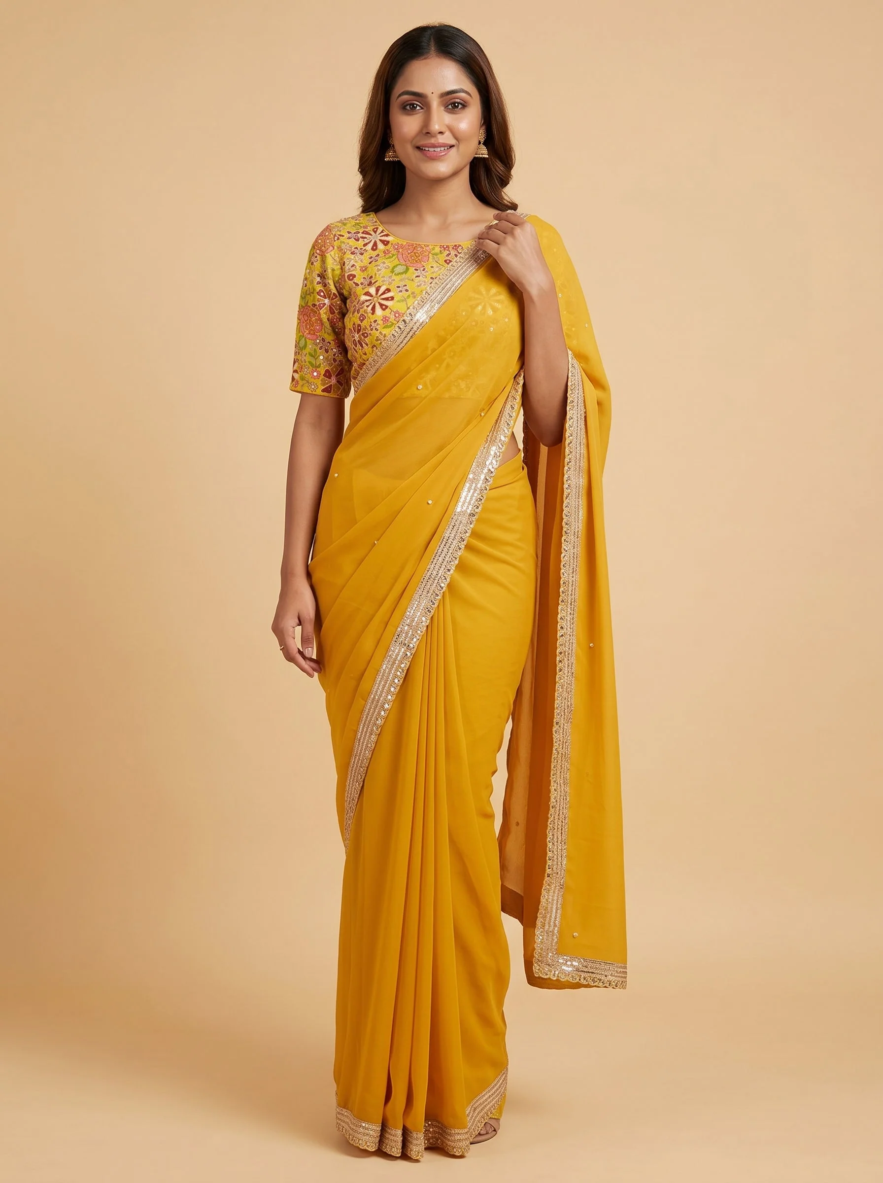 Mustard Sunlit Glow Embroidered Saree