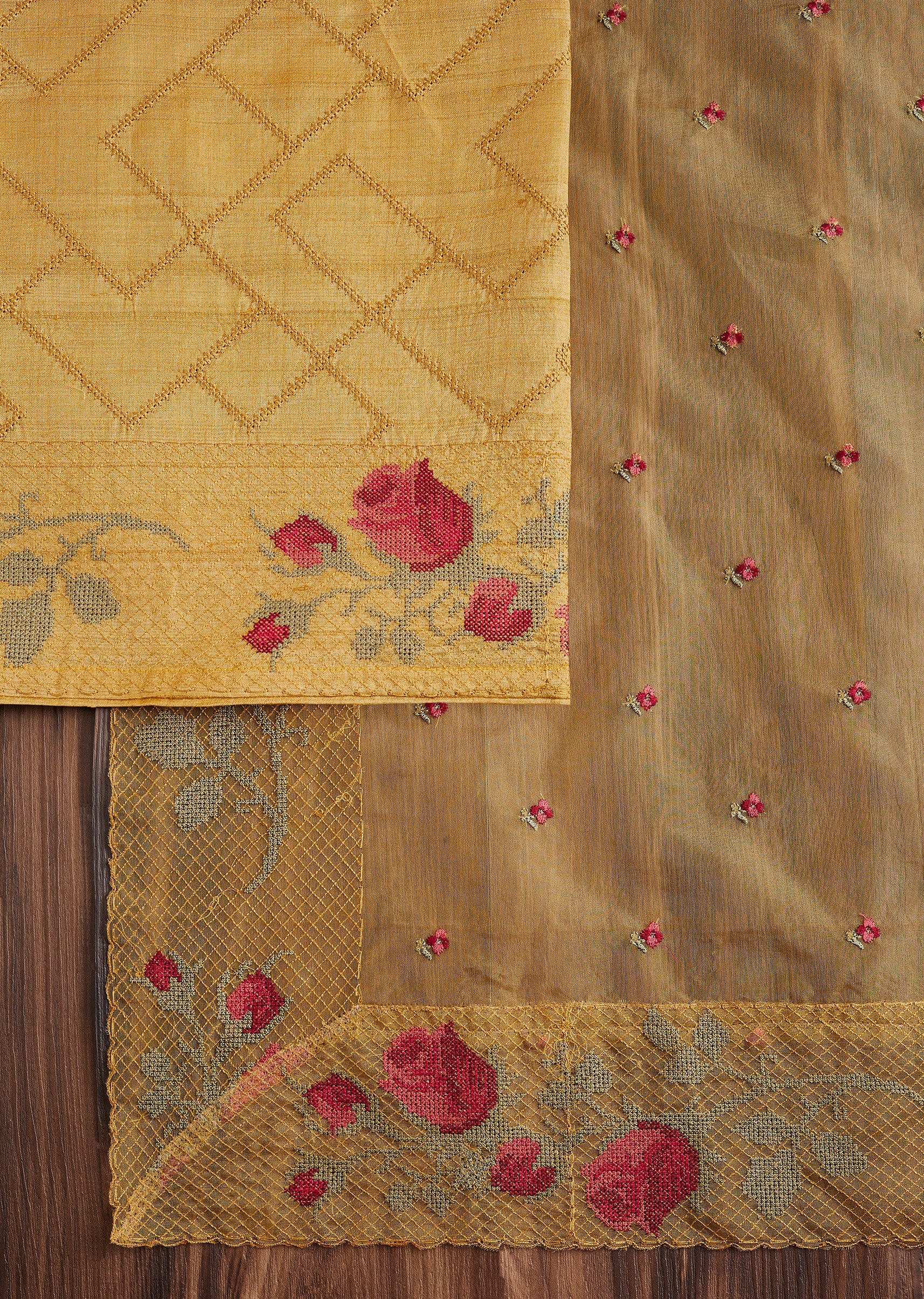 Mustard Tussar Silk Suit - Image 3