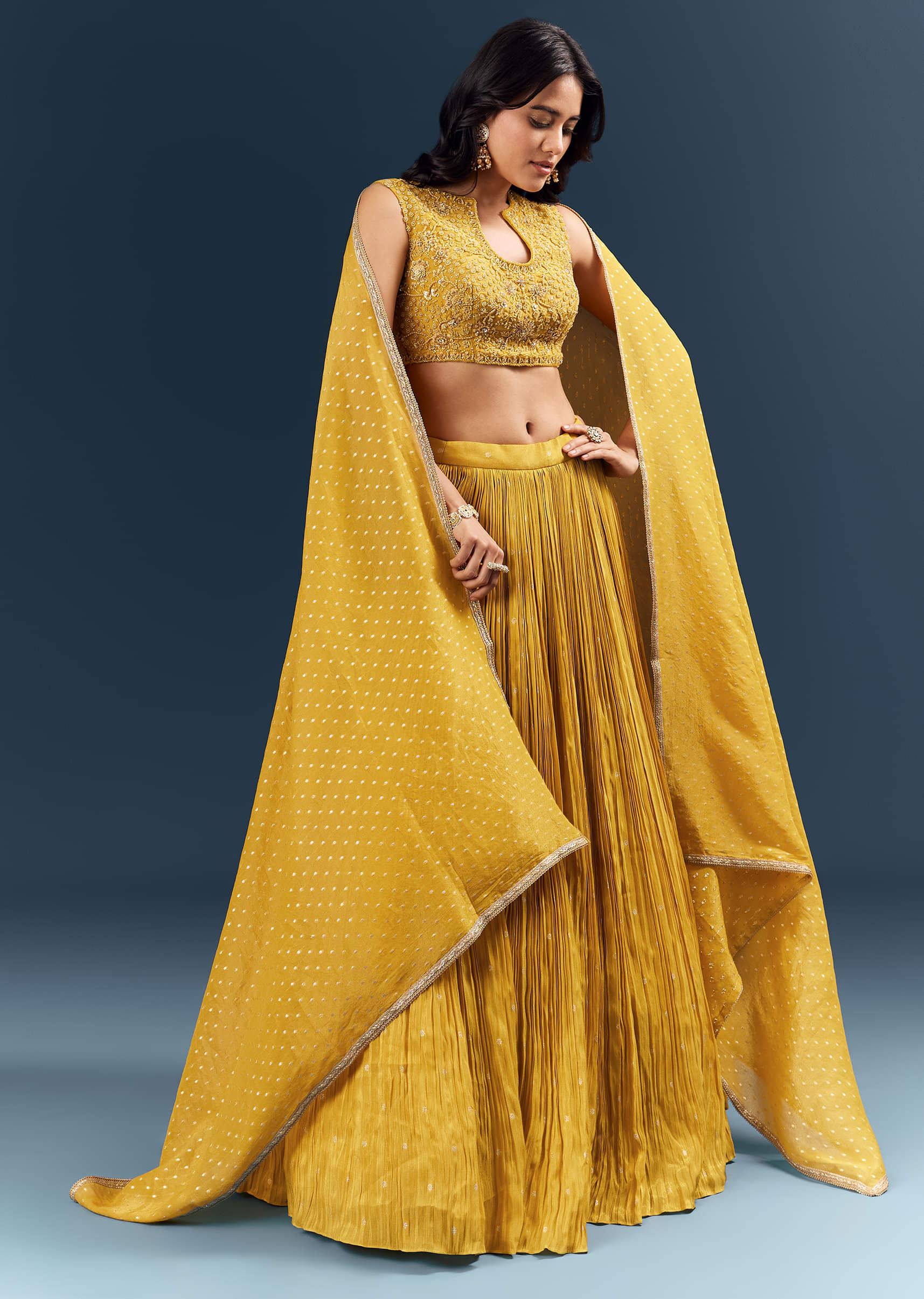 Mustard Yellow Banarasi Silk Bridesmaid Lehenga With Intricate Hand Embroidery - Image 4