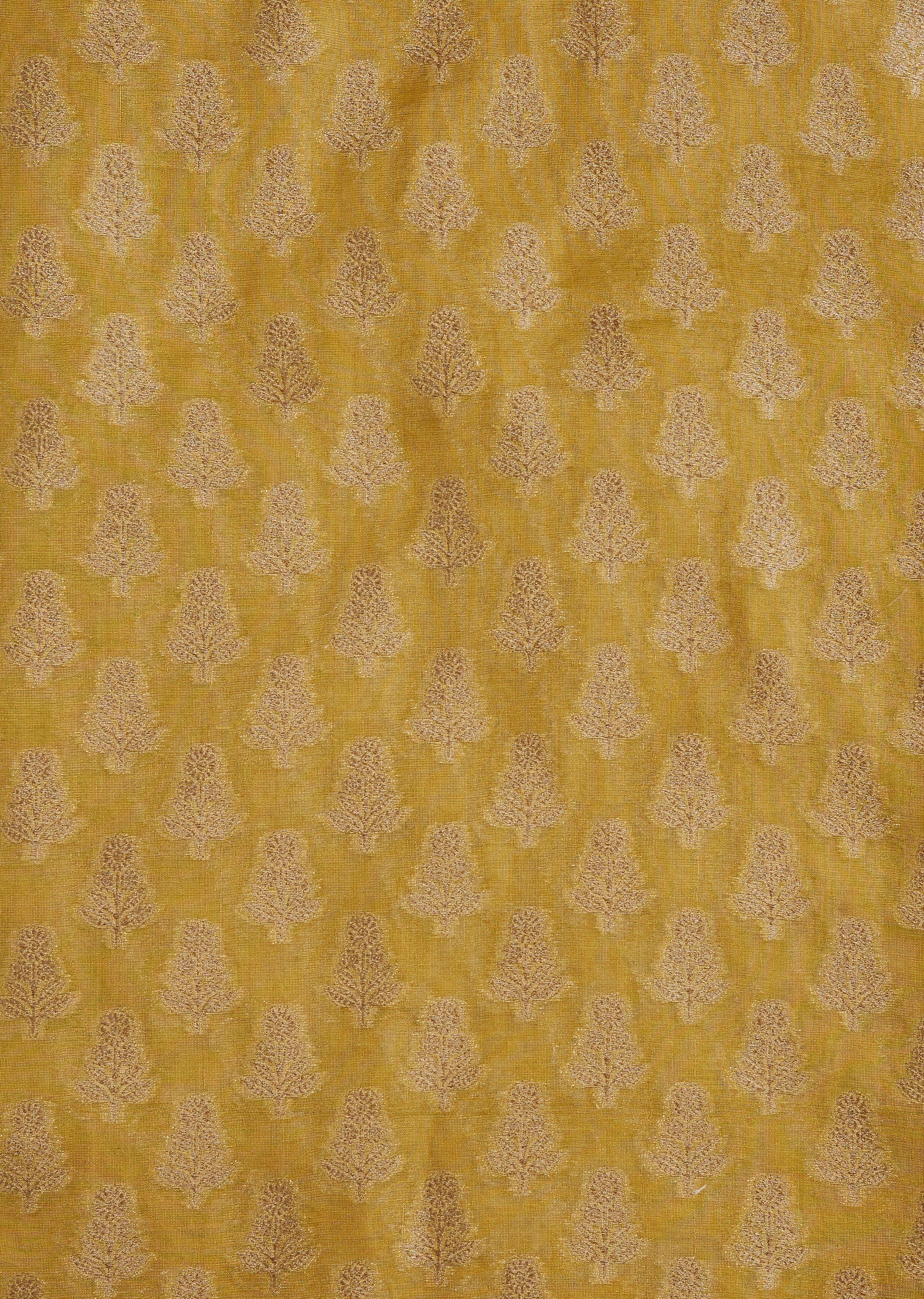 Mustard Yellow Banarasi Silk Unstitched Suit With Dupatta - Image 2