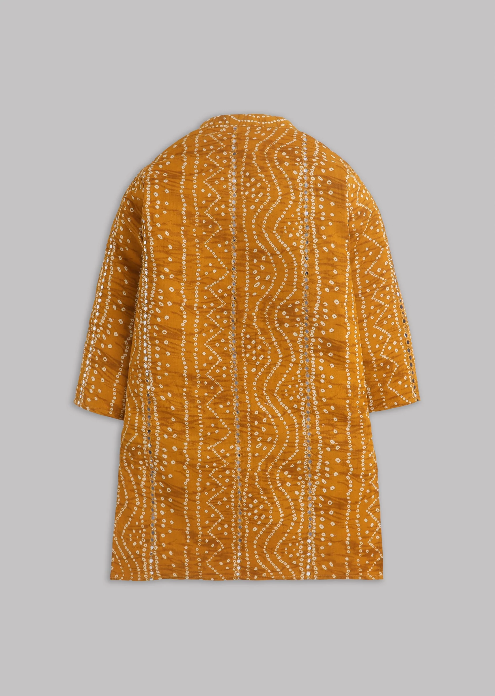 Mustard Yellow Bandhani Print Kurta Set With Faux Mirror - Image 3