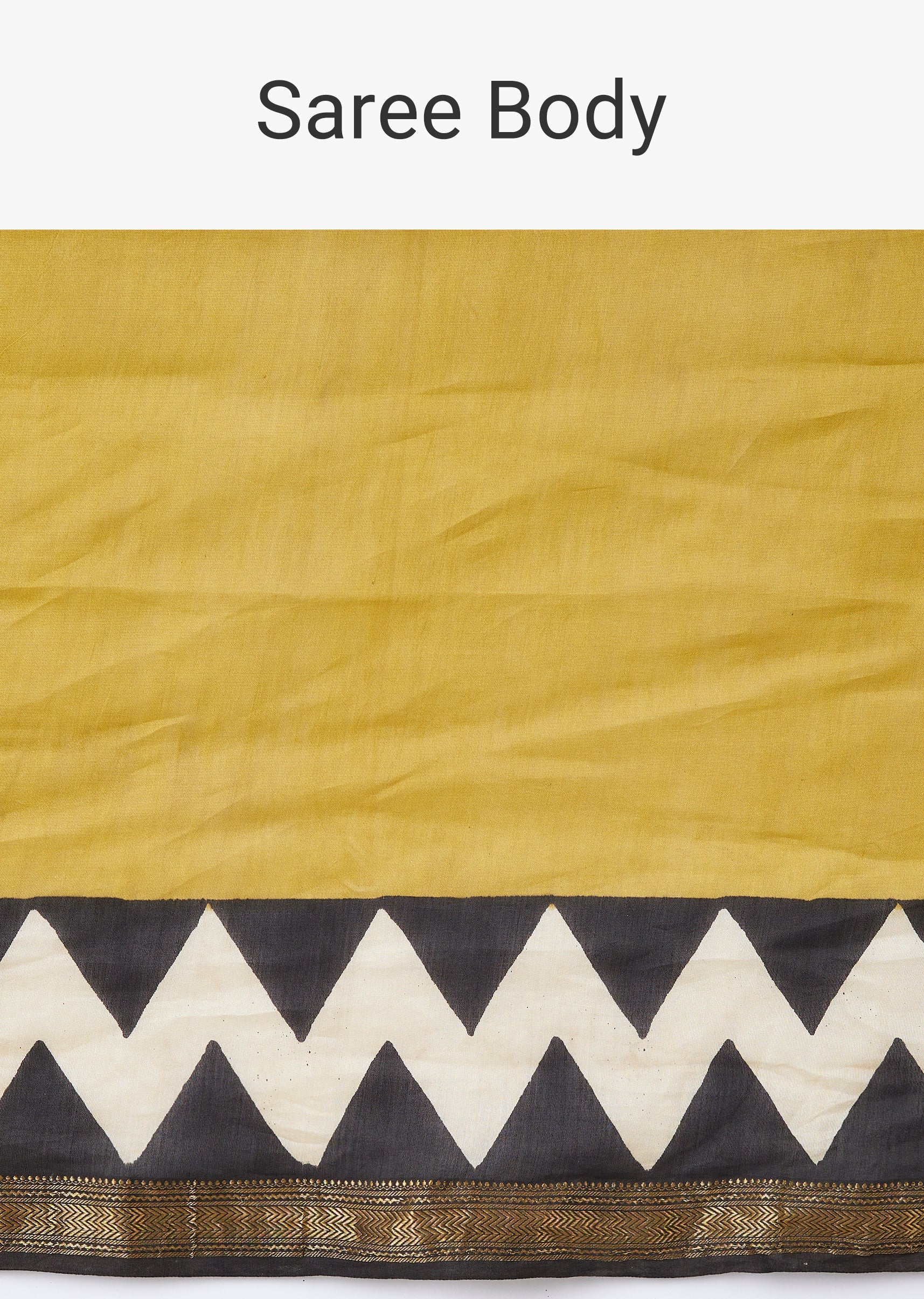 Mustard Yellow Block Printed Saree with Unstitched Blouse - Image 9