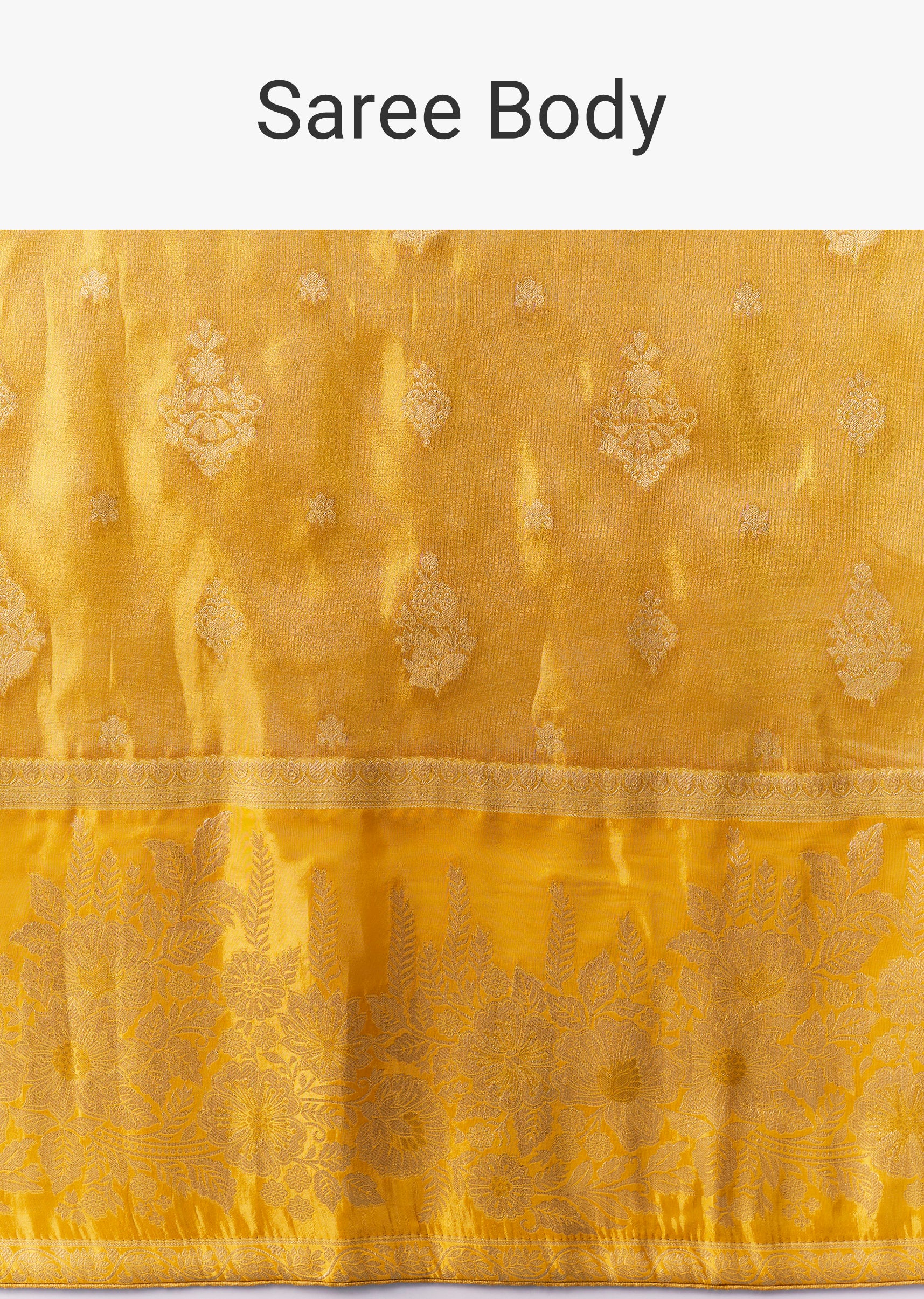 Mustard Yellow Dola Silk Saree with Blouse Fabric - Image 9