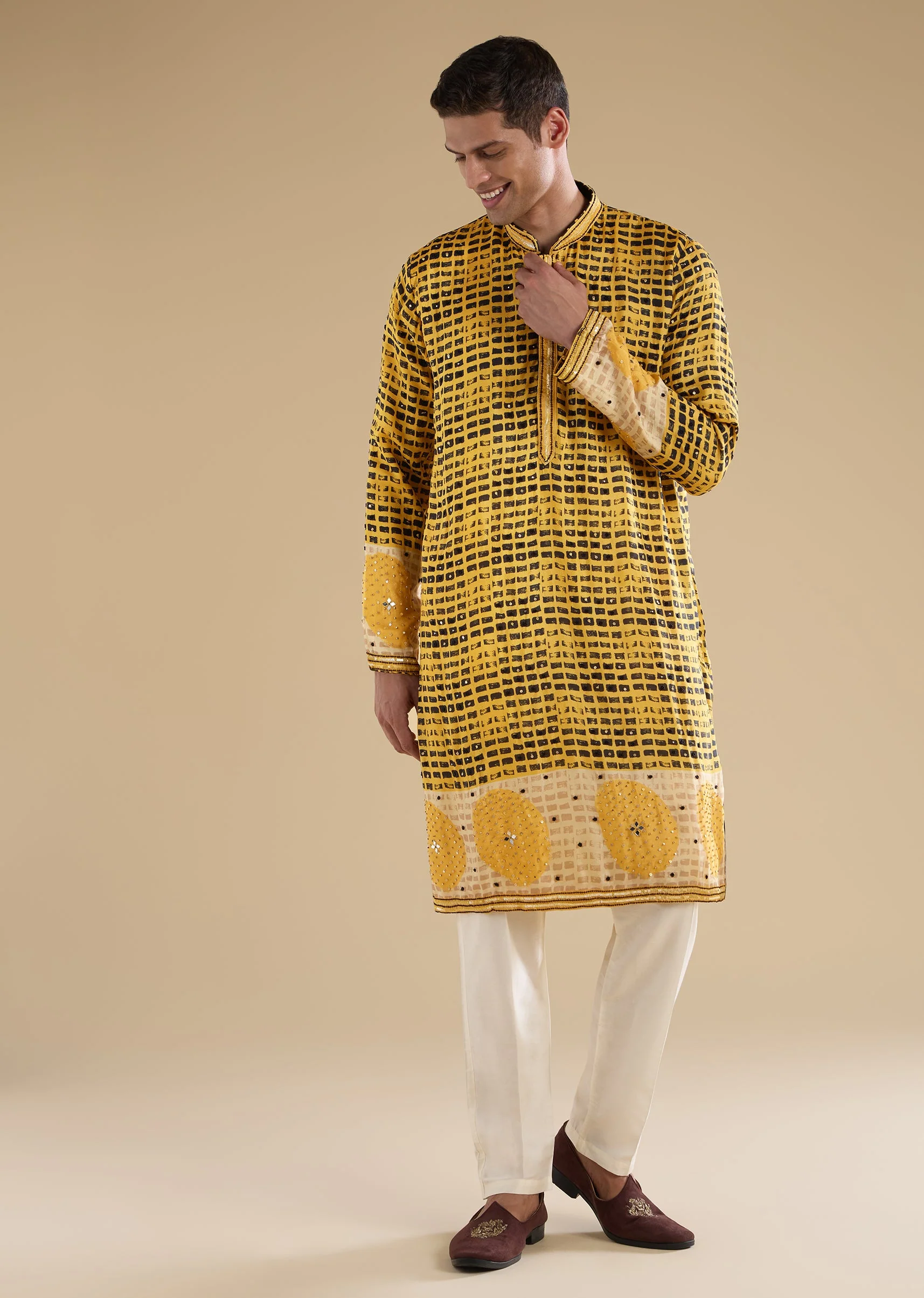 Mustard Yellow Embroidered Rawsilk Kurta Set - Image 3