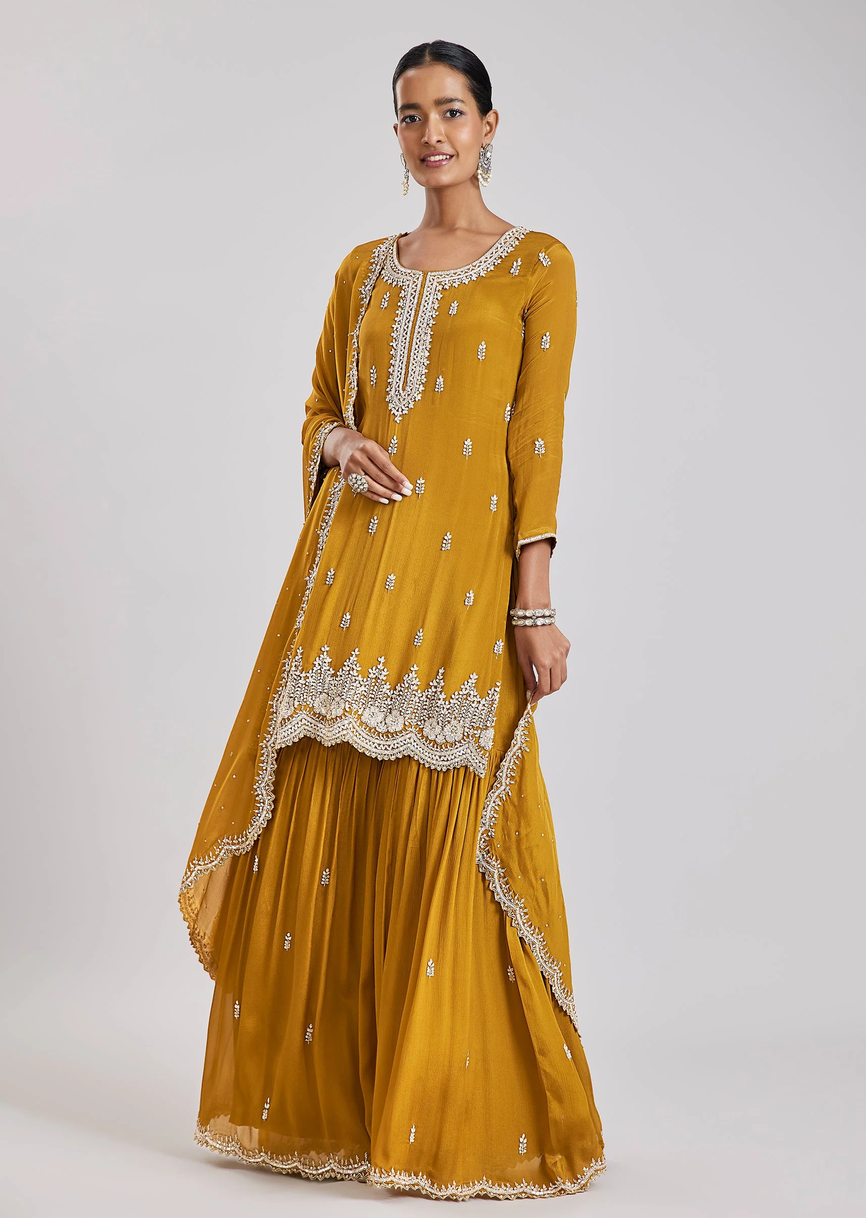 Mustard Yellow Embroidered Sharara Set - Image 3