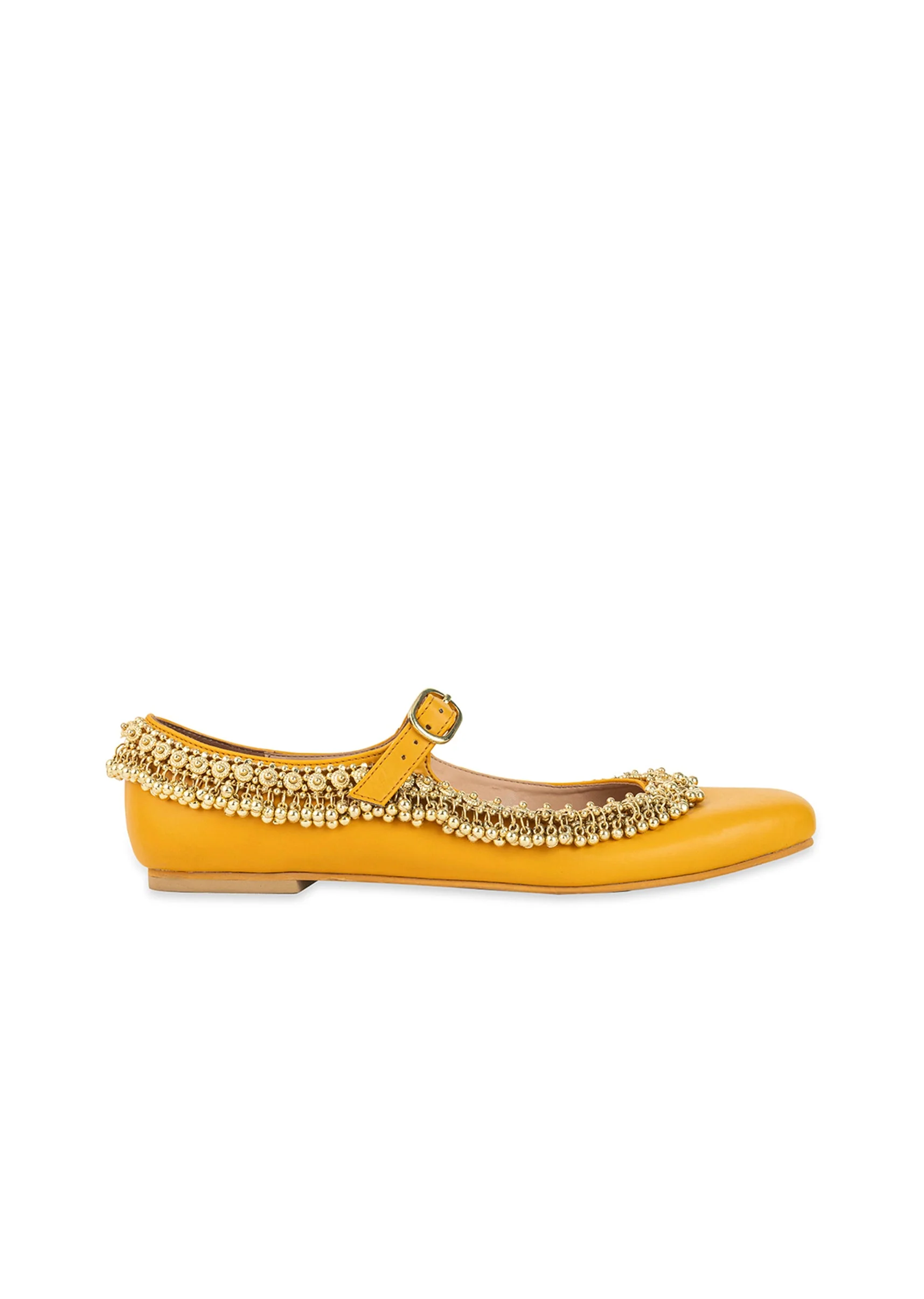 Mustard Yellow Faux Leather Bead Embellished Juttis - Image 6