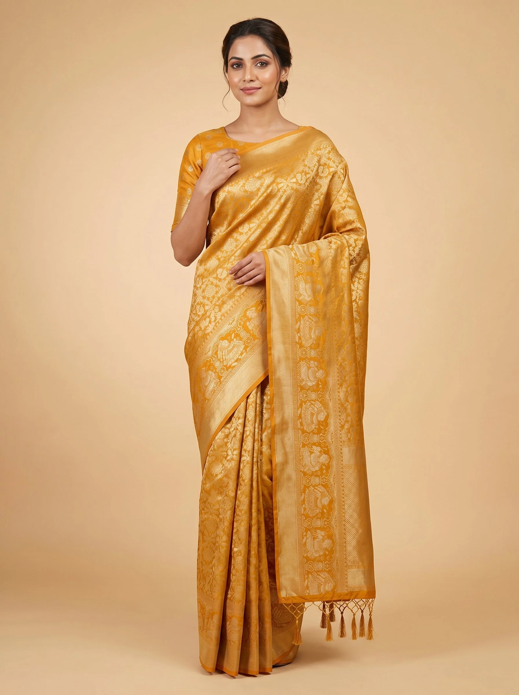 Mustard Yellow Harvest Thread Handloom Saree