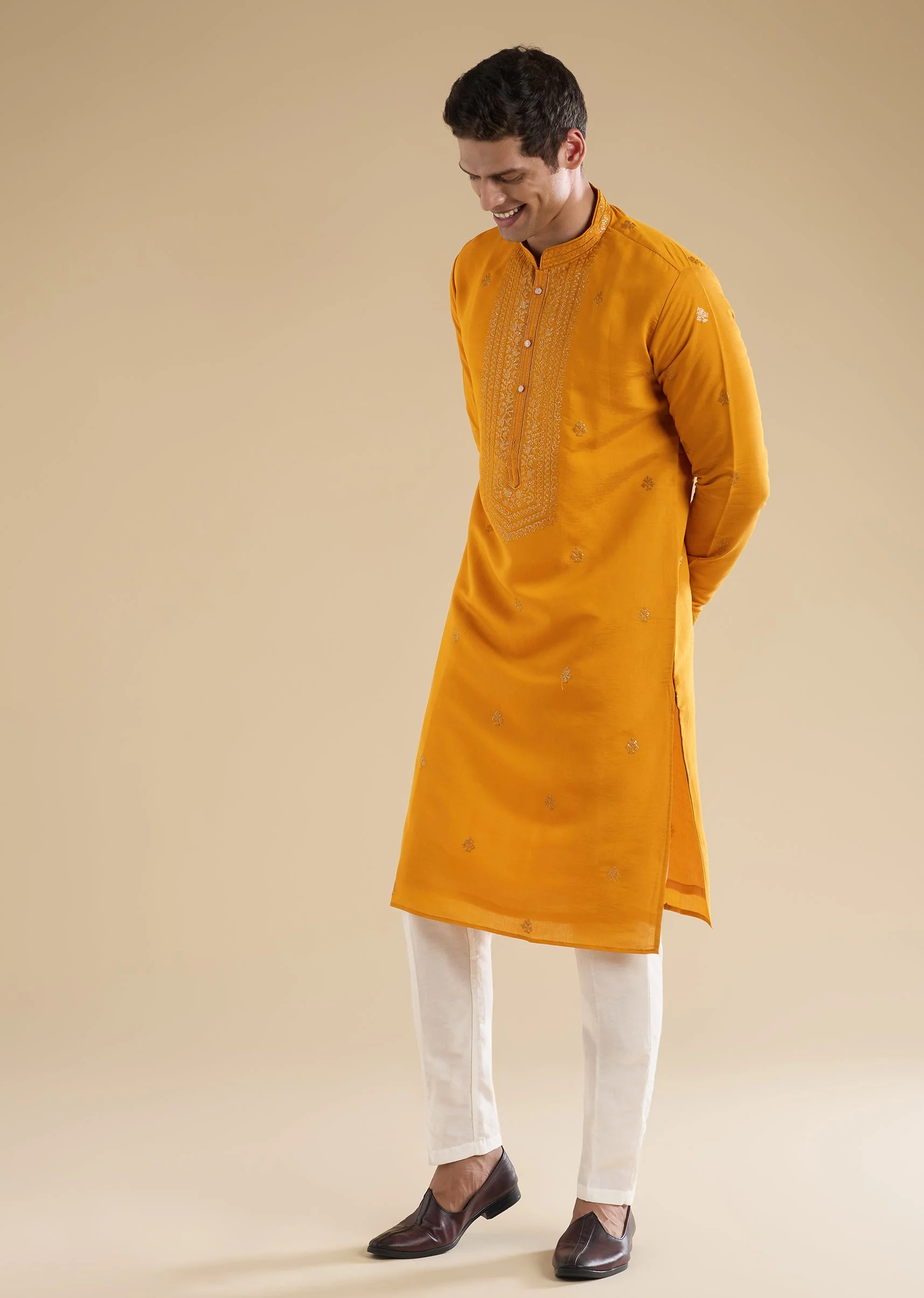 Mustard Yellow Kurta Set With Sequin Detail - Image 2