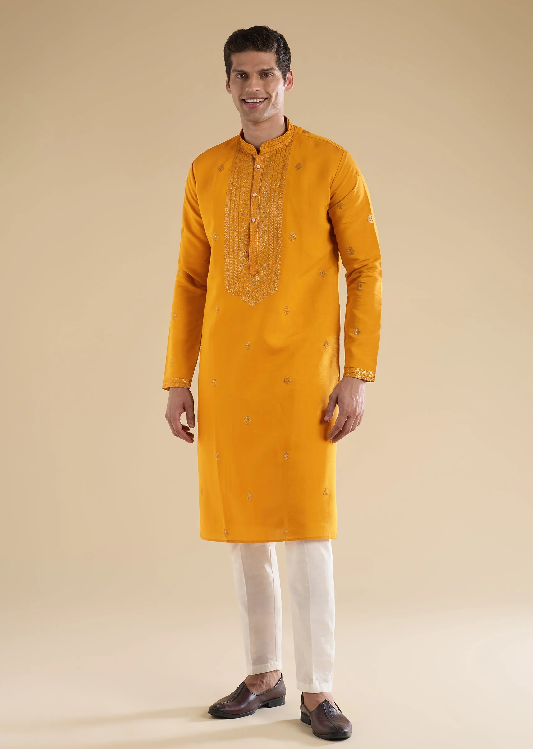 Mustard Yellow Kurta Set With Sequin Detail - Image 4