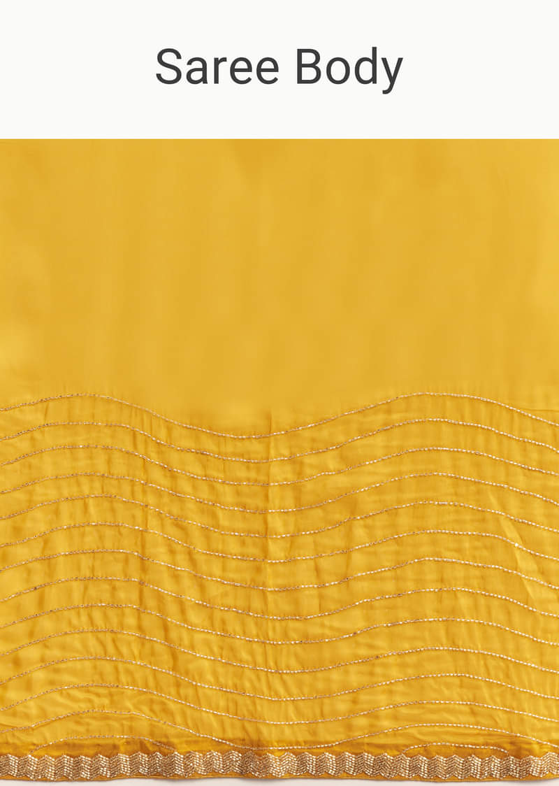 Mustard Yellow Organza Saree With Scallop Border And Stone Work - Image 9