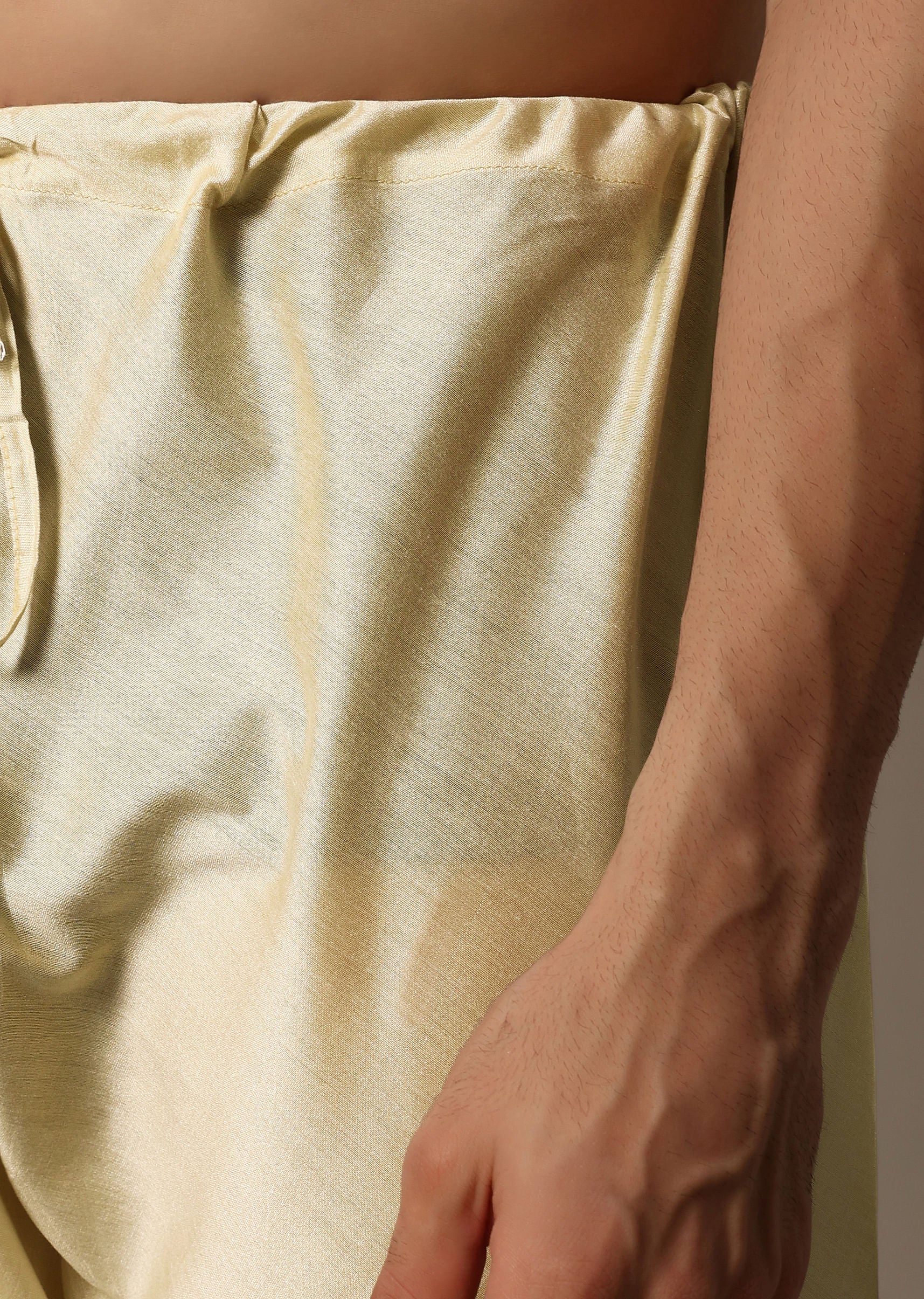 Mustard Yellow Printed Silk Kurta Set For Men - Image 6