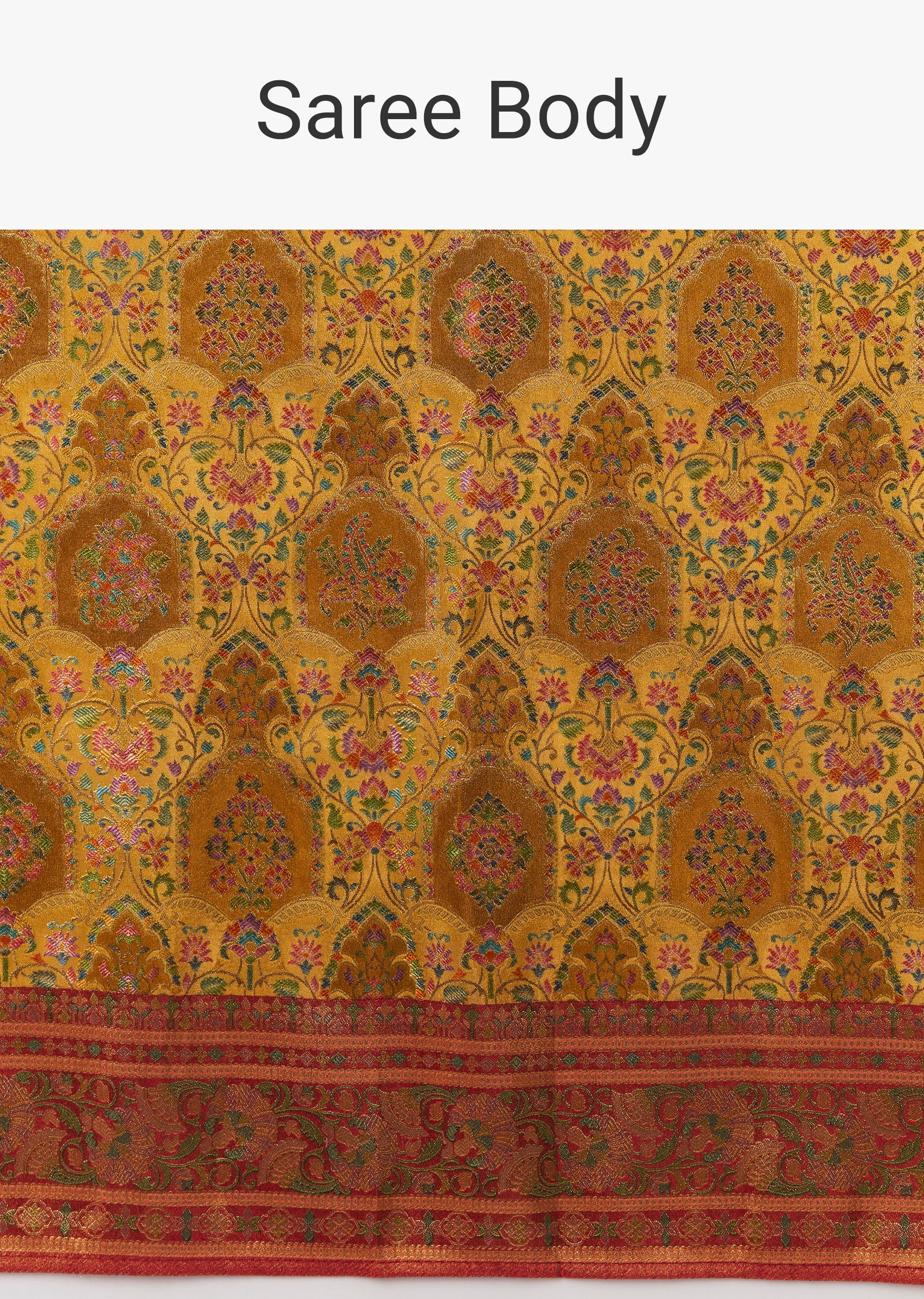 Mustard Yellow Satin Silk Woven Saree - Image 9