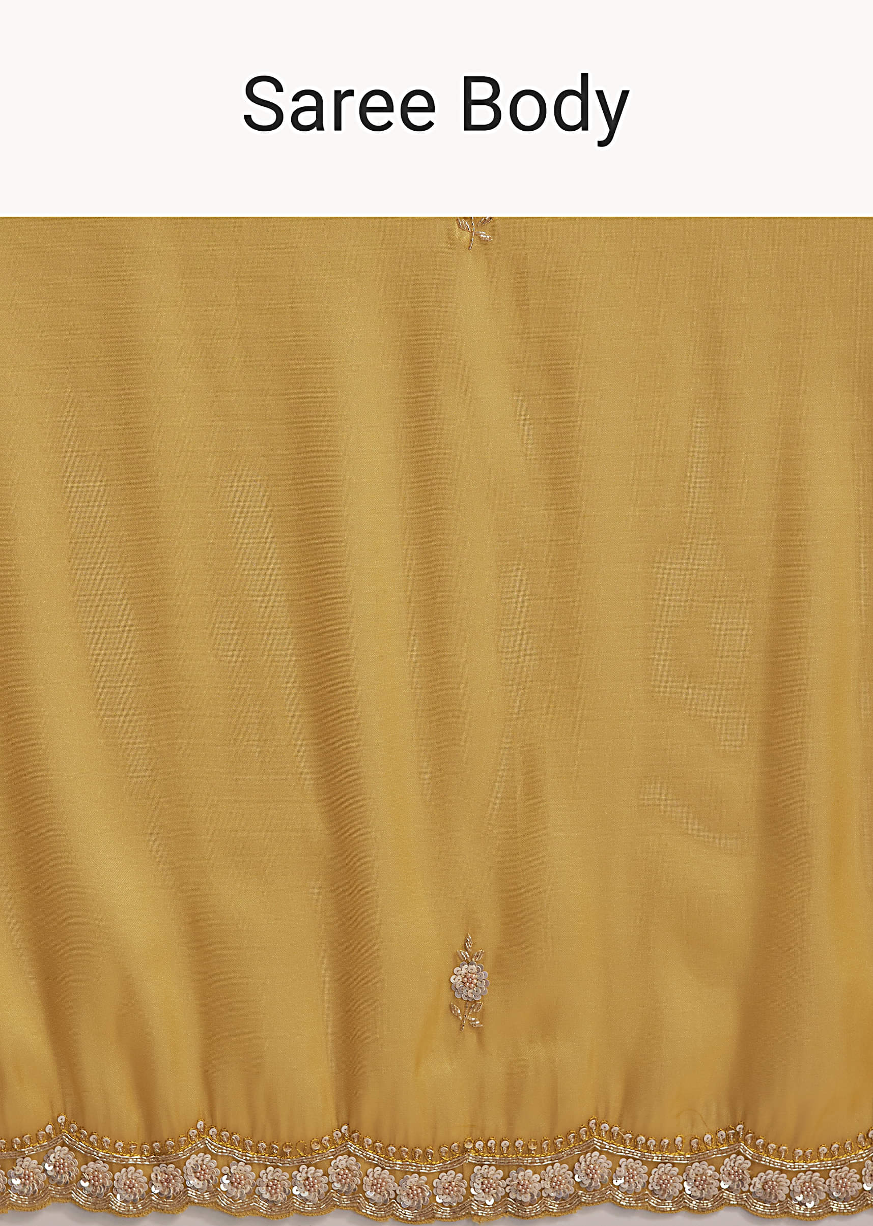Mustard Yellow Tissue Embroidered Saree With Heavy Hand Embroidery - Image 9