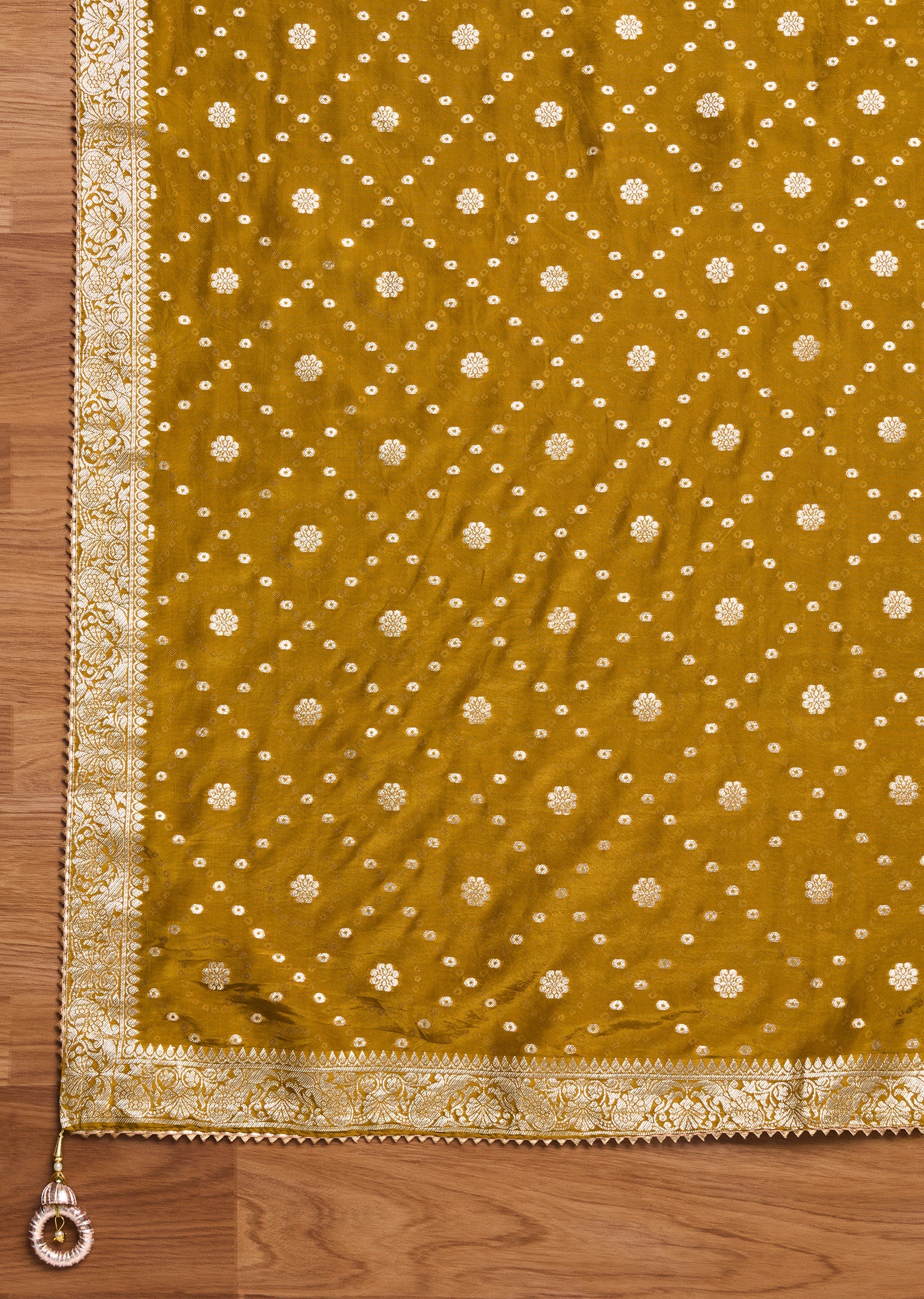 Mustard Yellow Tissue Embroidered Unstitched Suit Set - Image 5
