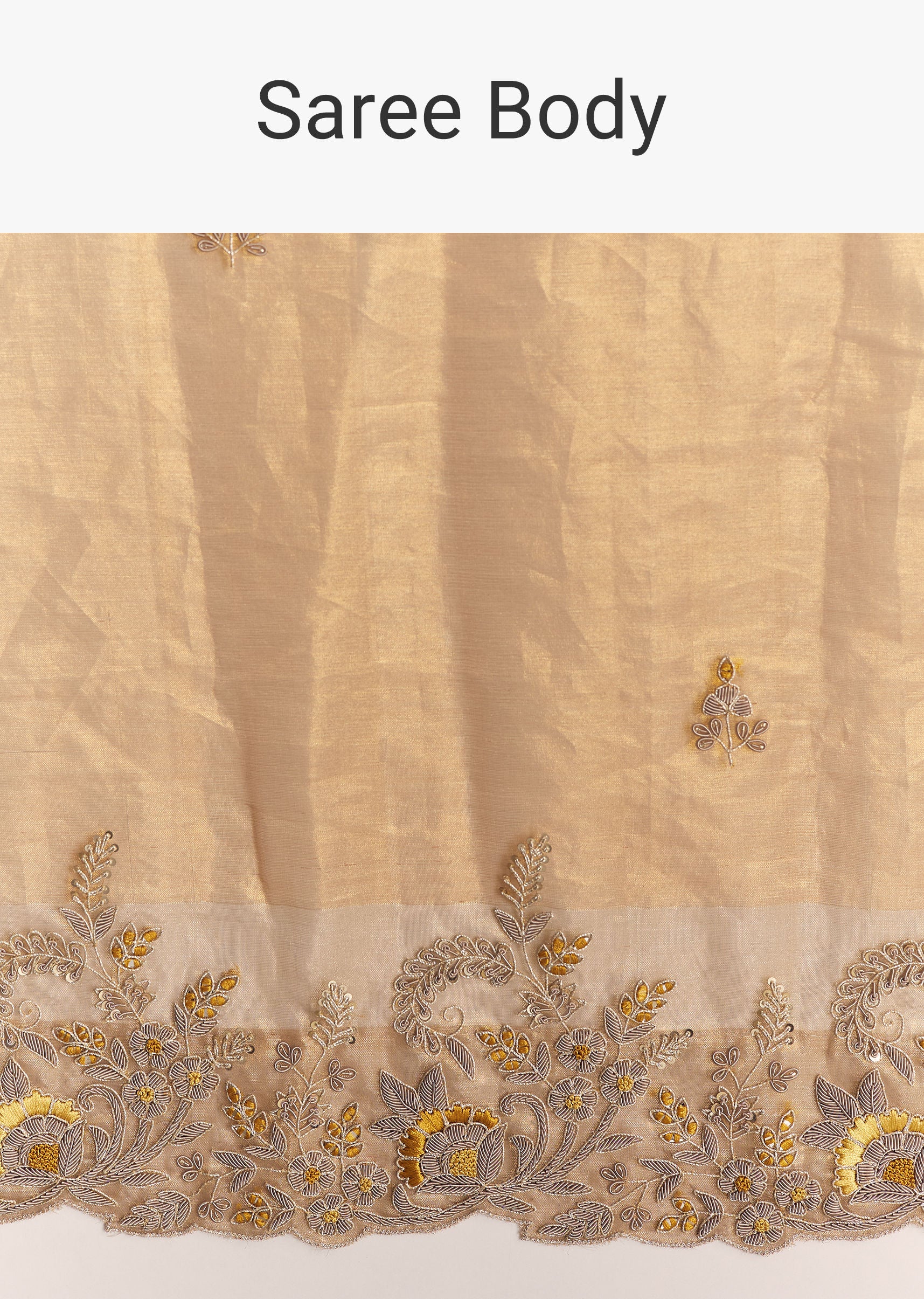 Mustard Yellow Tissue Saree With Golden Zardosi Embroidery - Image 10
