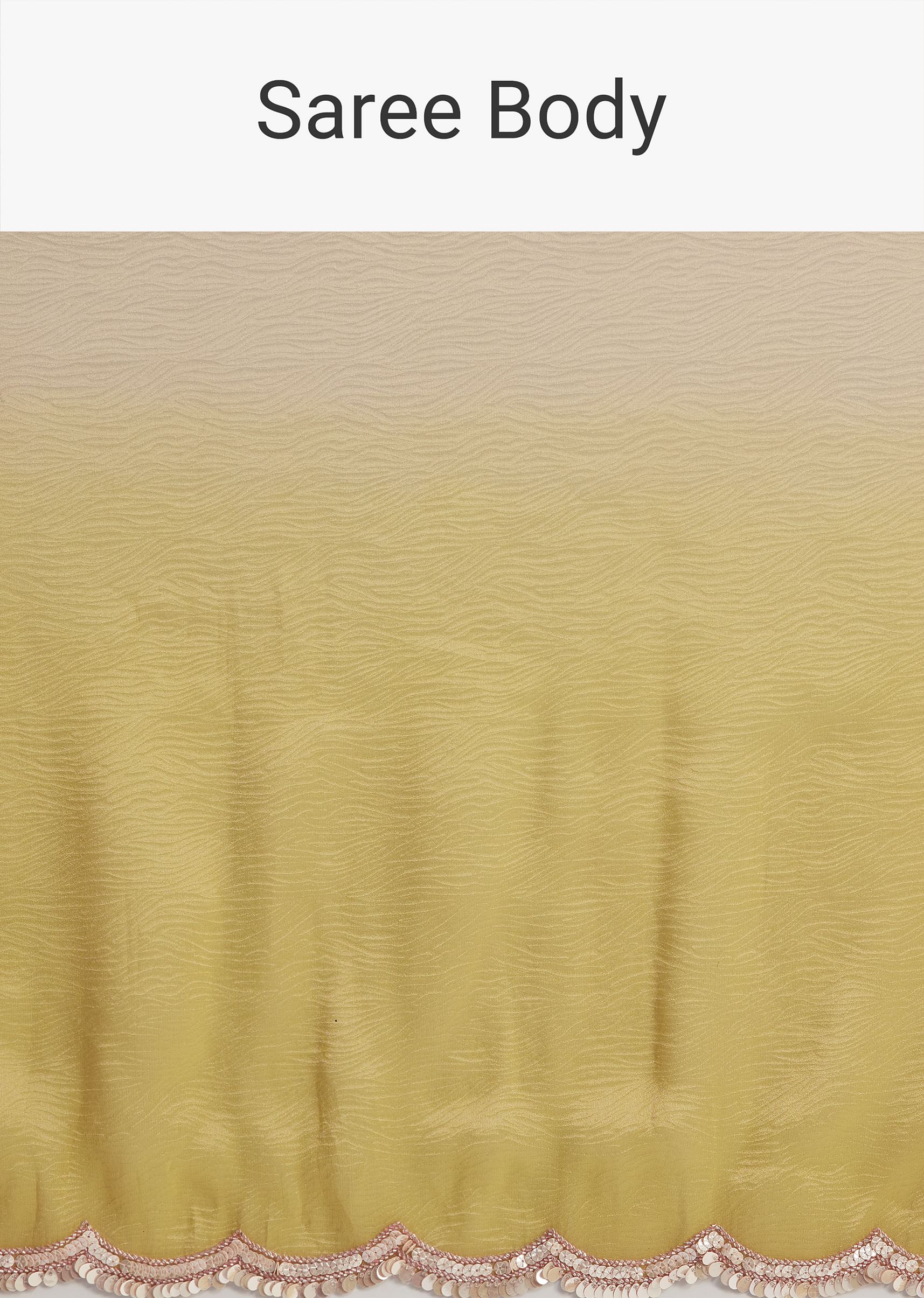 Mustard Yellow Triple Shaded Crushed Tissue Saree With Scallop Border - Image 9