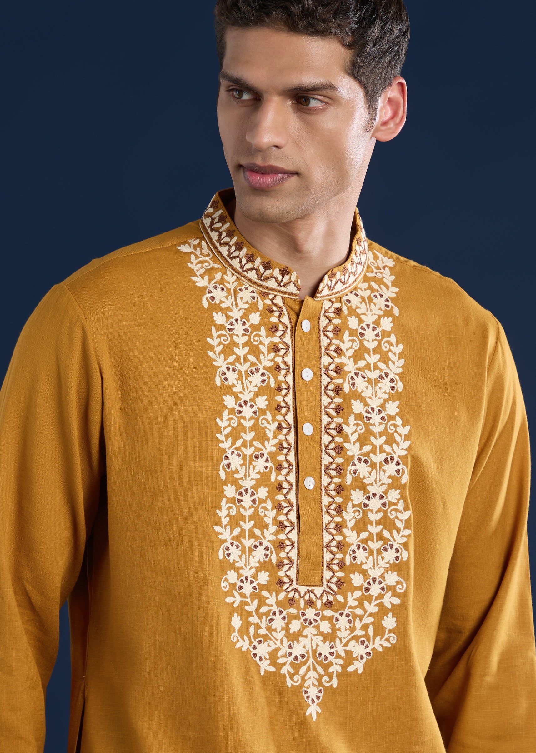 Mustard Yellow Viscose Kurta Set - Image 2