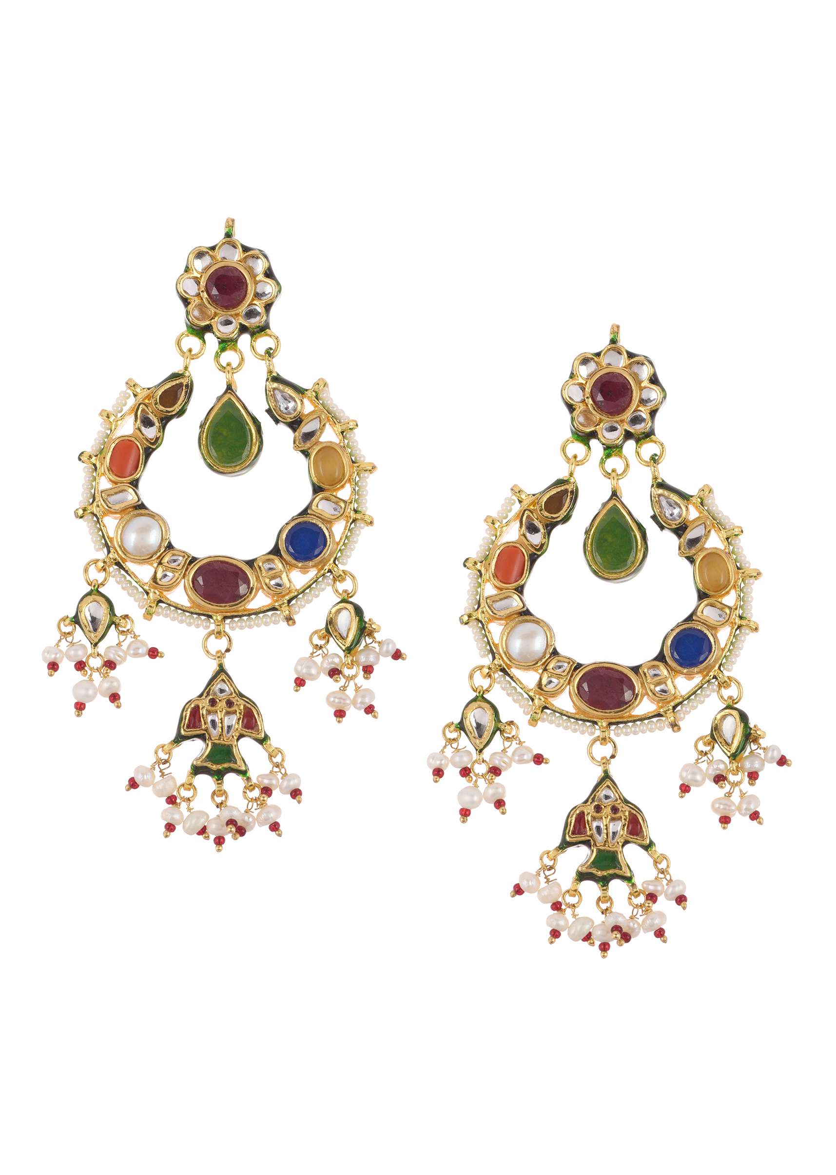 Navratna Kundan Chandbalis In Gold Finish Mix Metal - Image 2